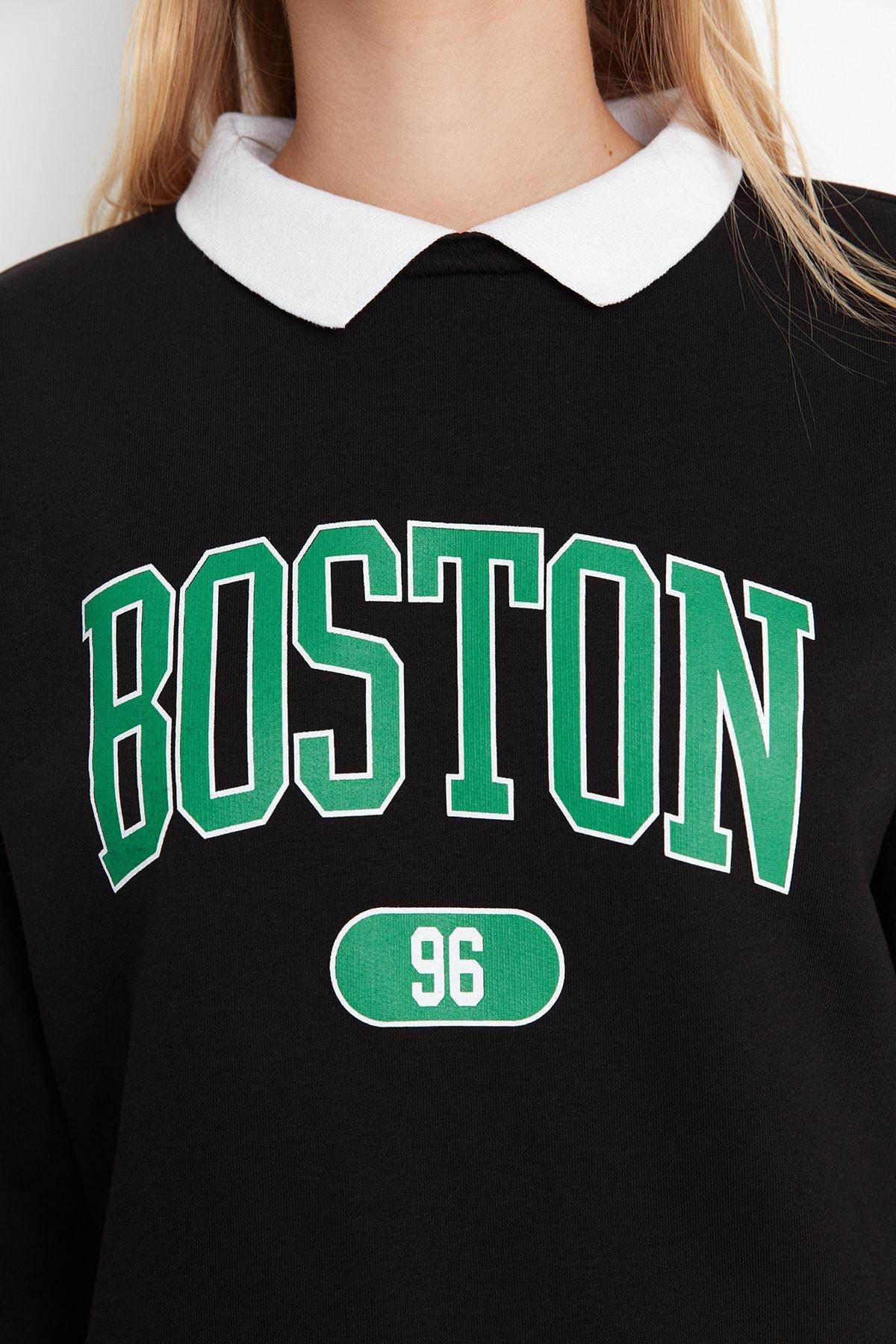 Black Printed Polo Neck Sweatshirt, , large image number 6