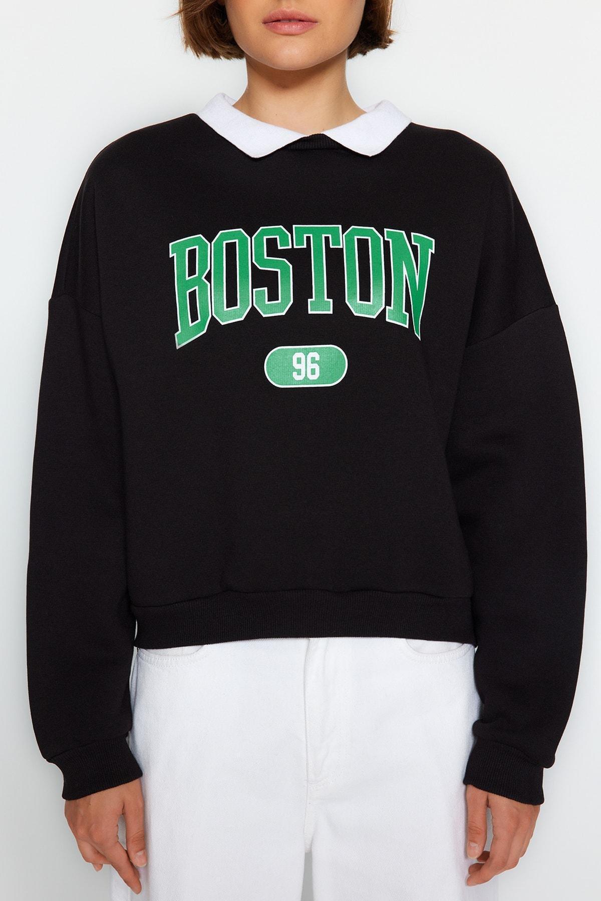 Black Printed Polo Neck Sweatshirt, , large image number 7