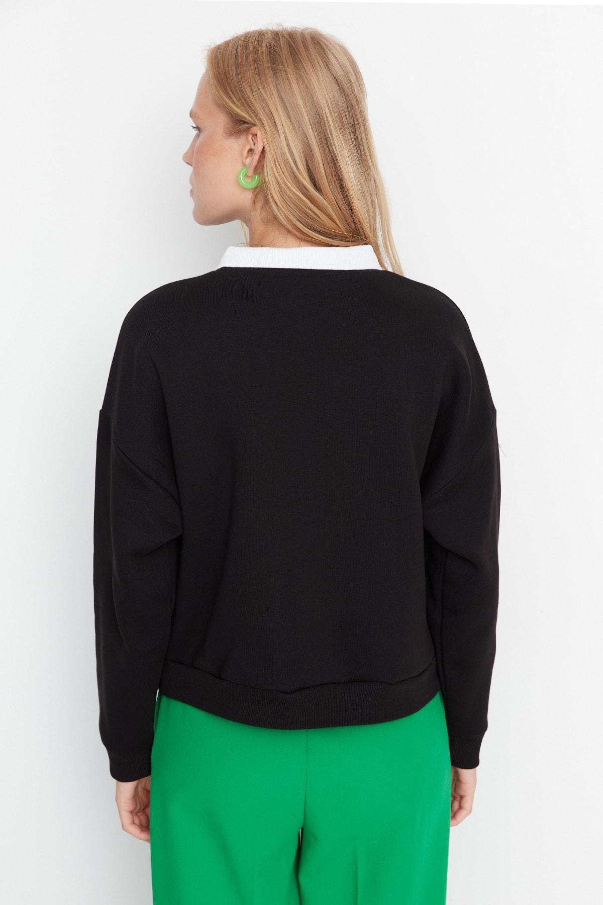 Black Printed Polo Neck Sweatshirt, , large image number 8