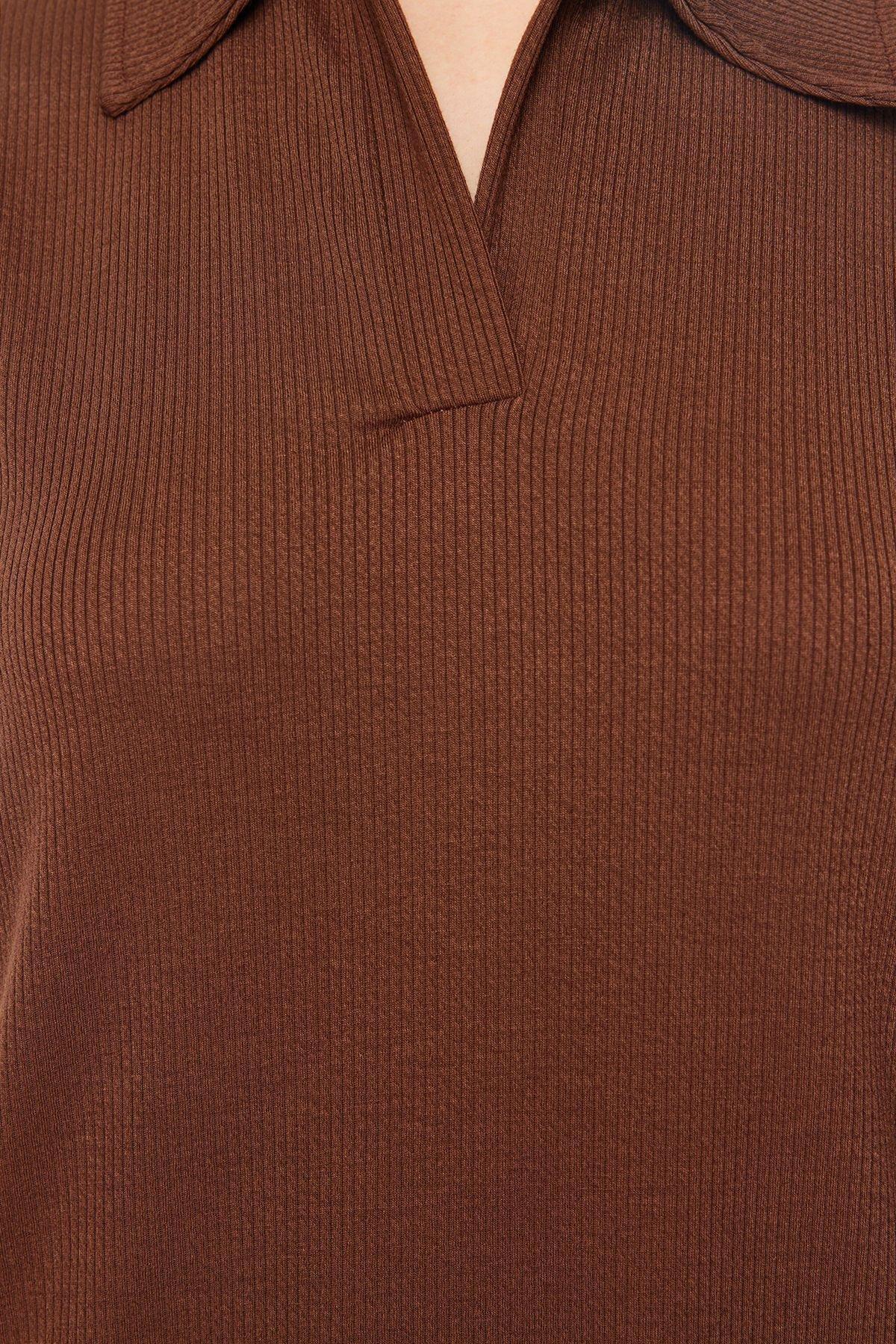 Brown Polo Neck Midi Knitted Dress, , large image number 4