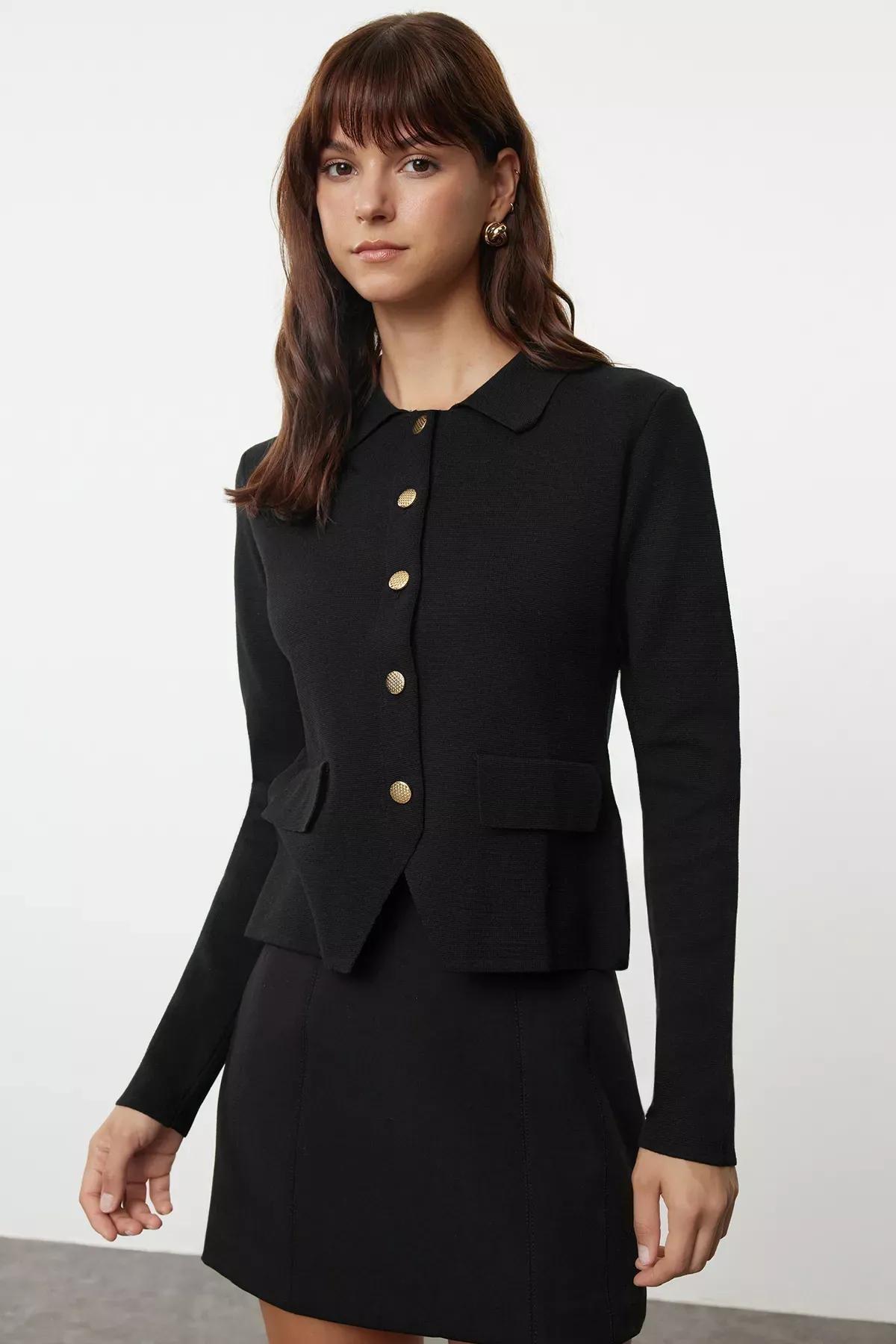 Black Premium Yarn Basic Cardigan, BLACK, large image number 0