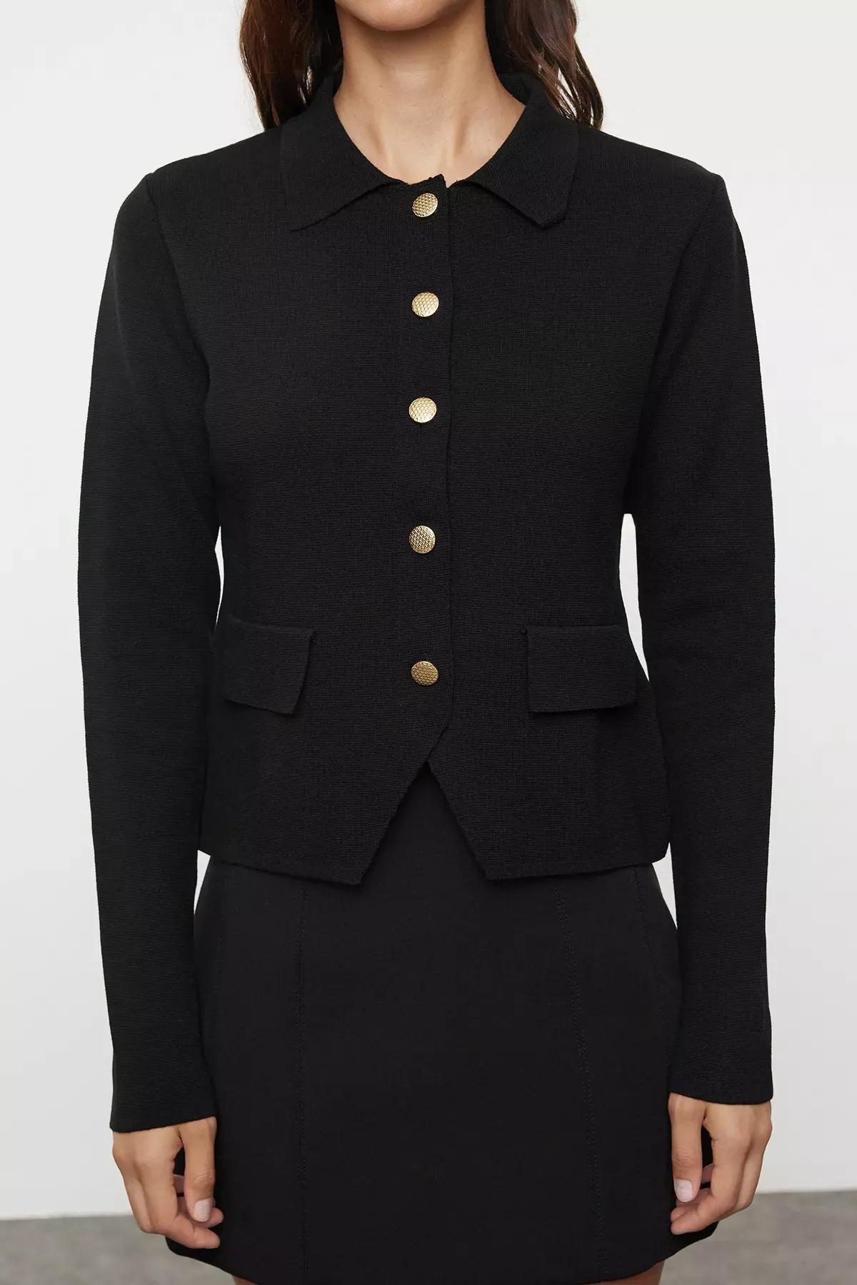 Black Premium Yarn Basic Cardigan, BLACK, large image number 2
