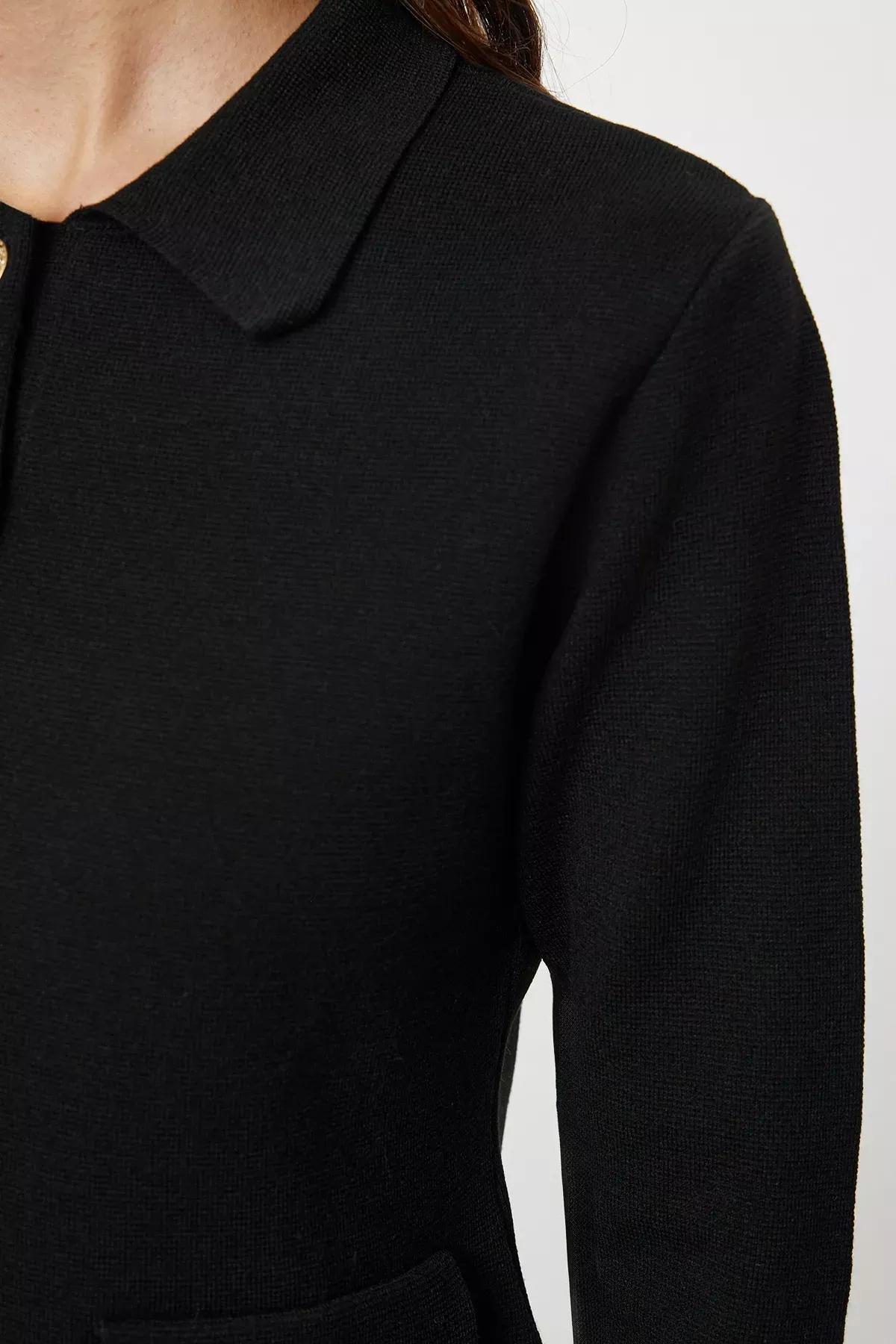 Black Premium Yarn Basic Cardigan, BLACK, large image number 3