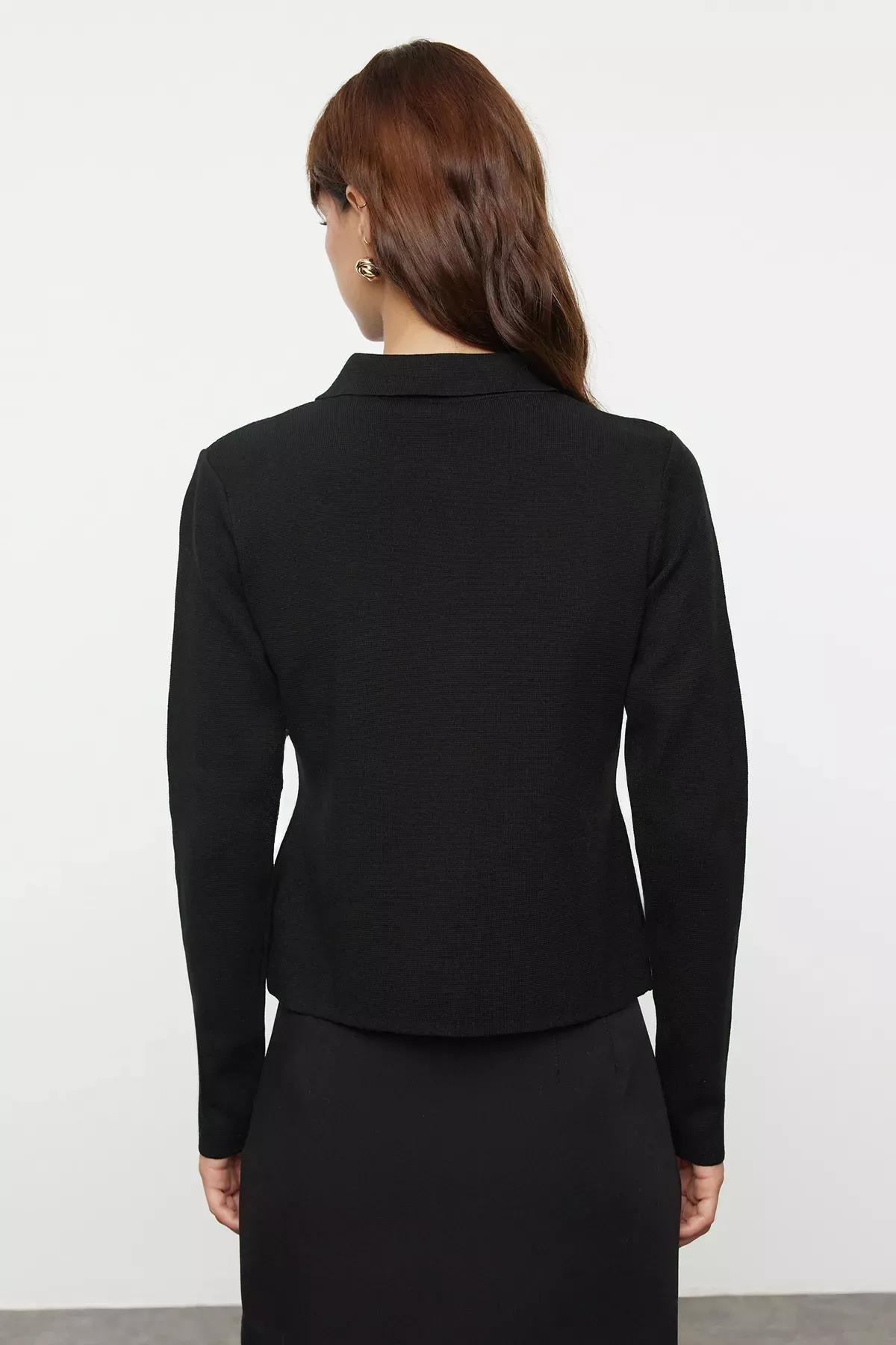 Black Premium Yarn Basic Cardigan, BLACK, large image number 4