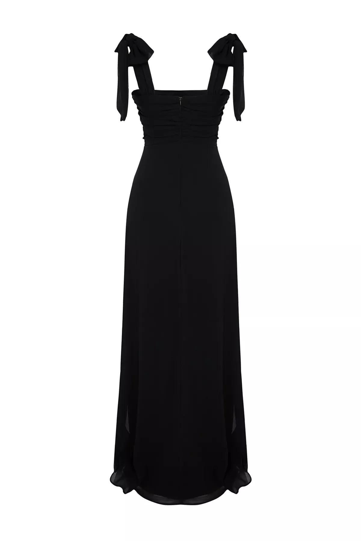 Black Ruched Bardot Maxi Dress, , large image number 5