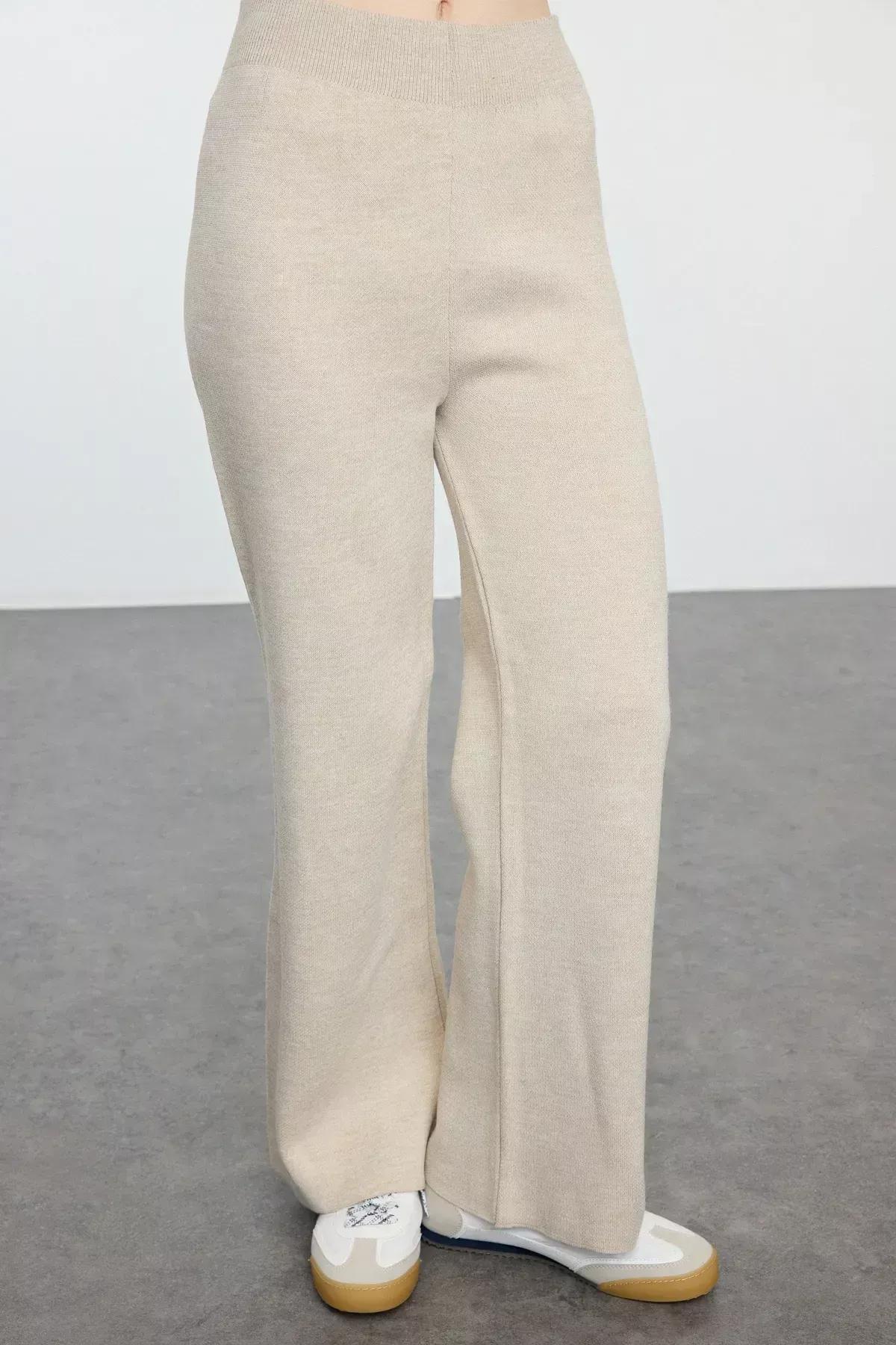 Cream V-Neck Knit Set, STONE, large image number 3