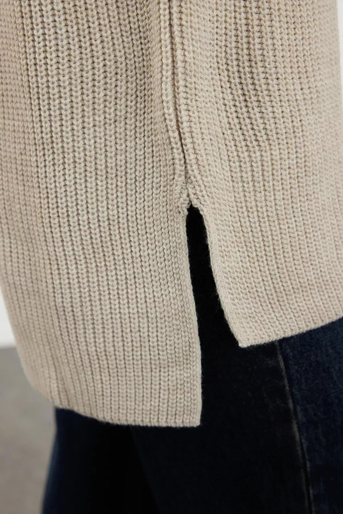 Stone Textured Longline Knitwear Sweater, STONE, large image number 3