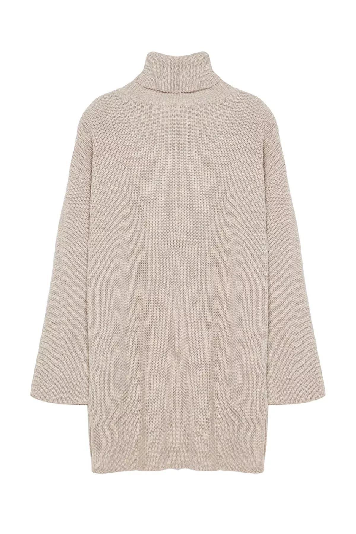 Stone Textured Longline Knitwear Sweater, STONE, large image number 5
