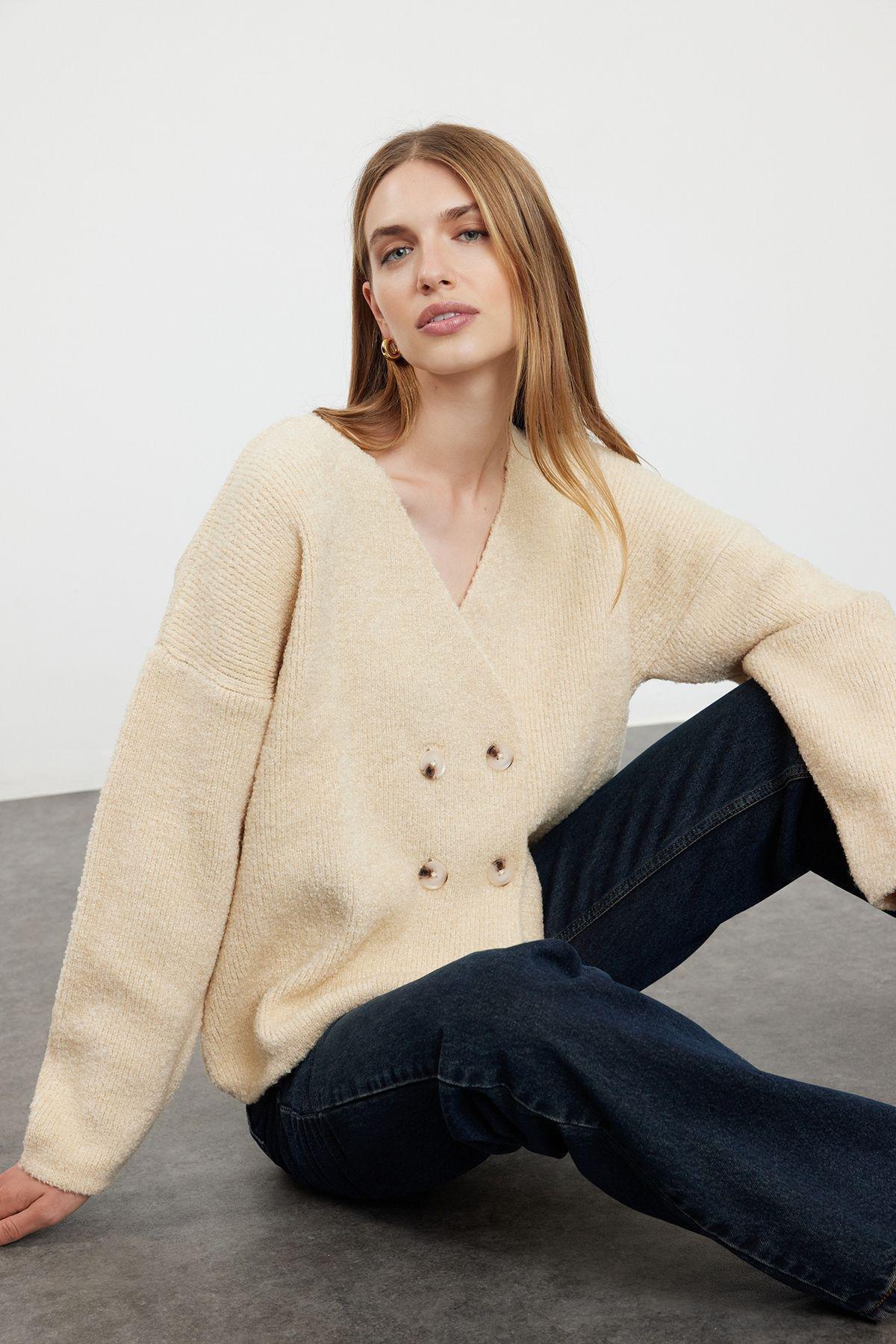 Brown d Double Breasted Cardigan, , large image number 0