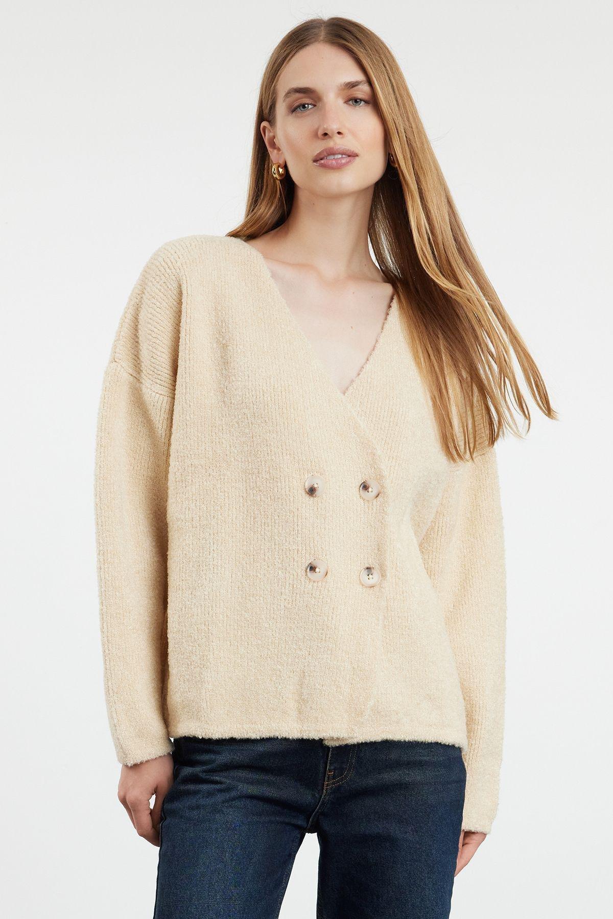 Brown d Double Breasted Cardigan, , large image number 1