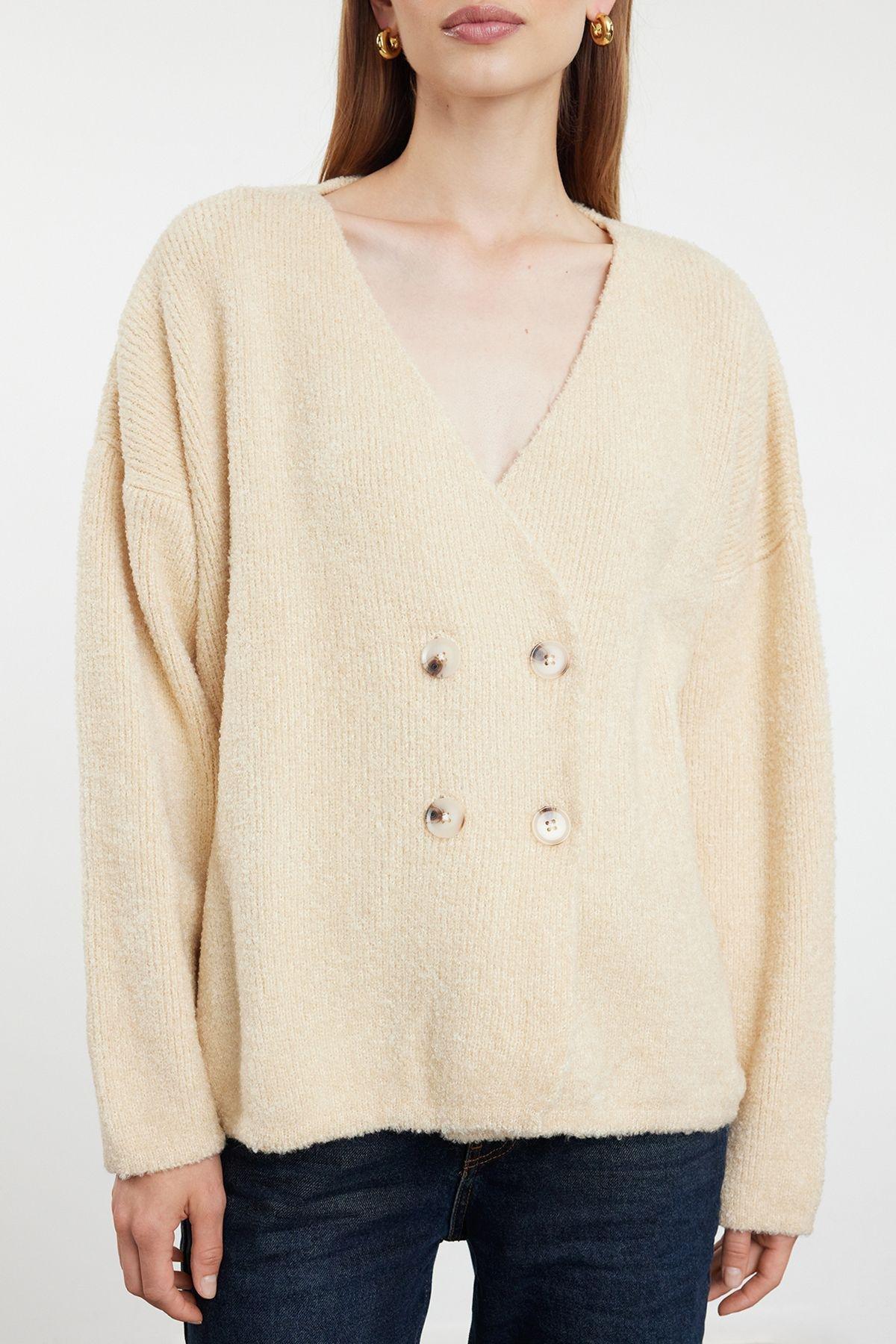 Brown d Double Breasted Cardigan, , large image number 2