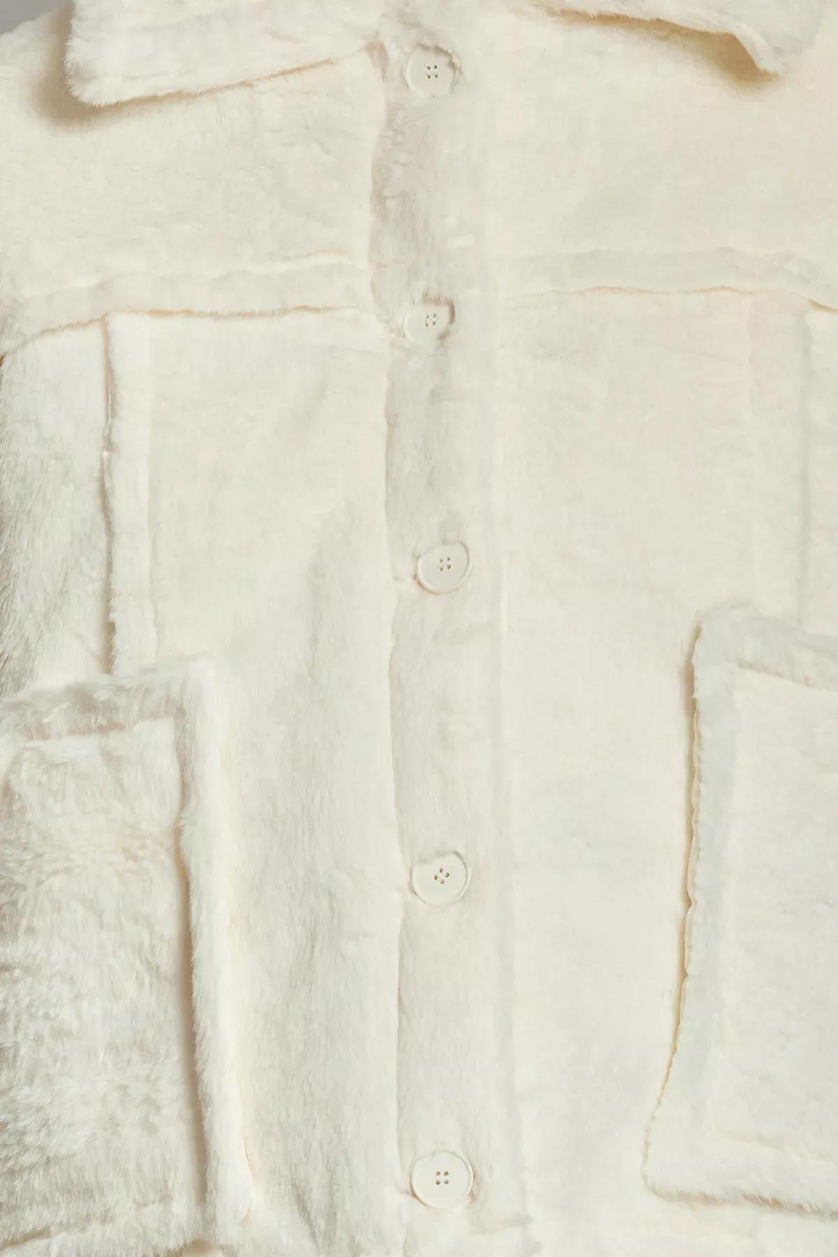 Beige Quilted Plush Oversize Coat, Ecru, large image number 3