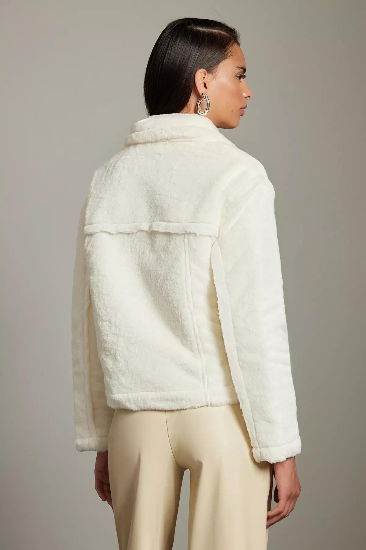 Beige Quilted Plush Oversize Coat, Ecru, large image number 4