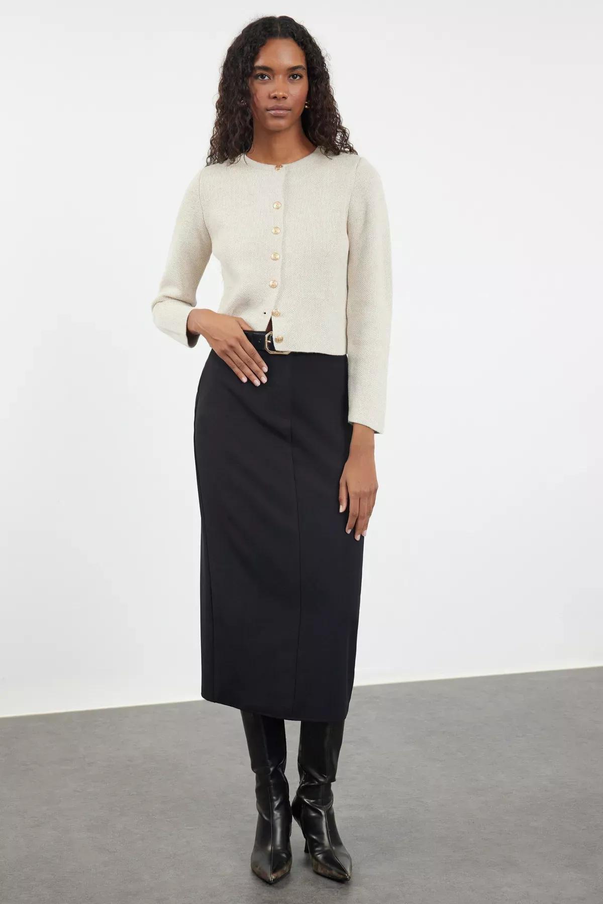White Crop Knitted Cardigan, STONE, large image number 1