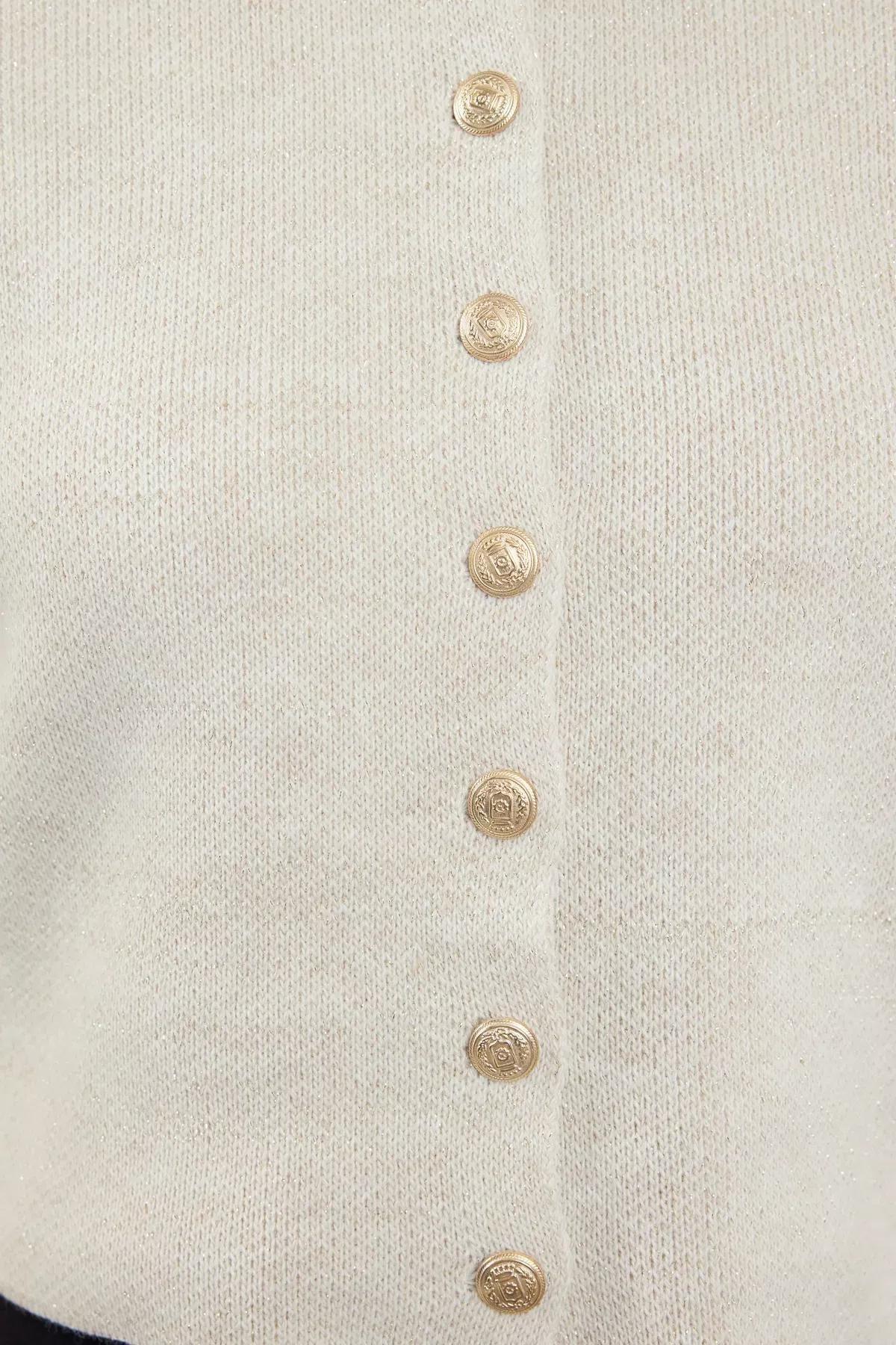 White Crop Knitted Cardigan, STONE, large image number 3
