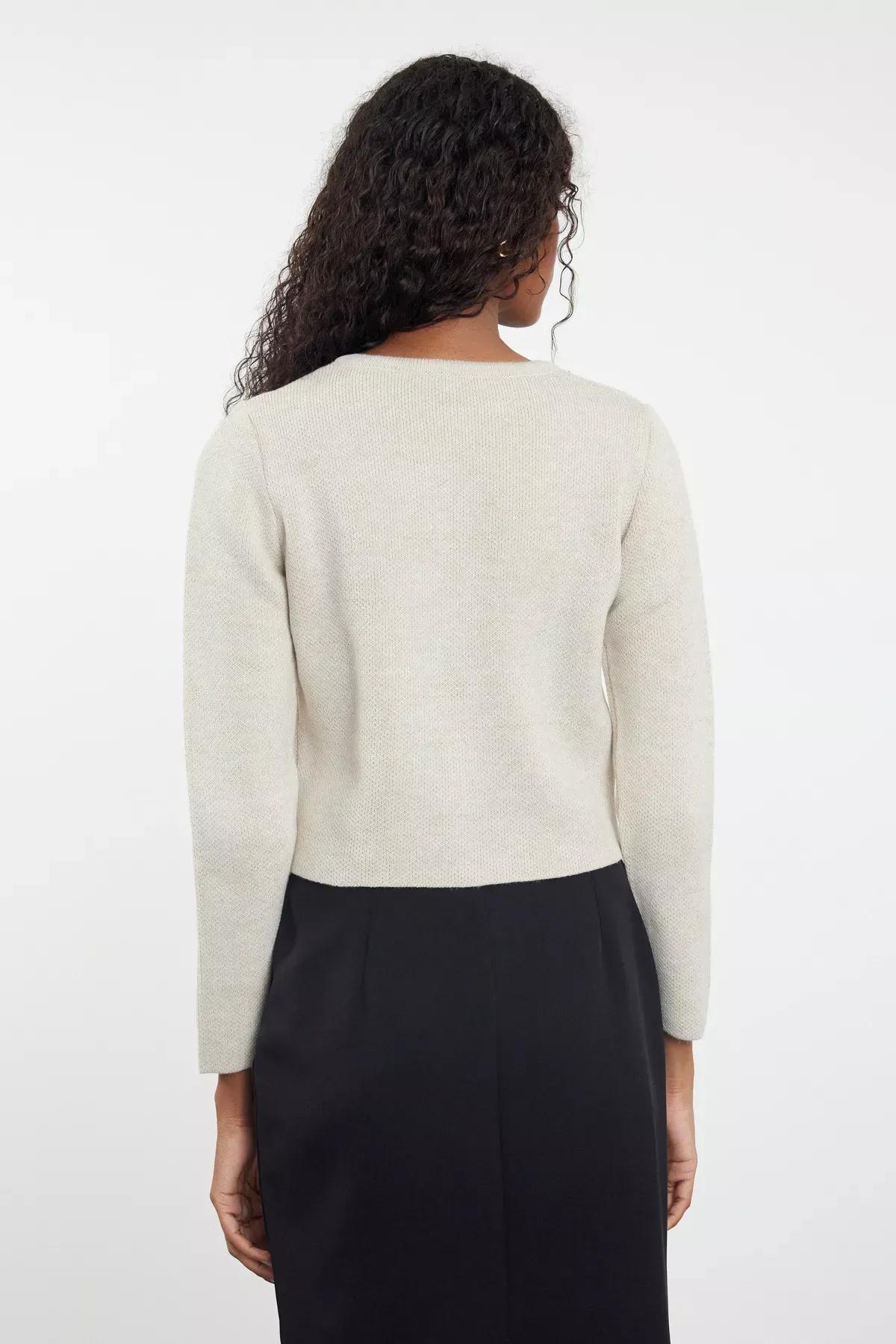 White Crop Knitted Cardigan, STONE, large image number 4