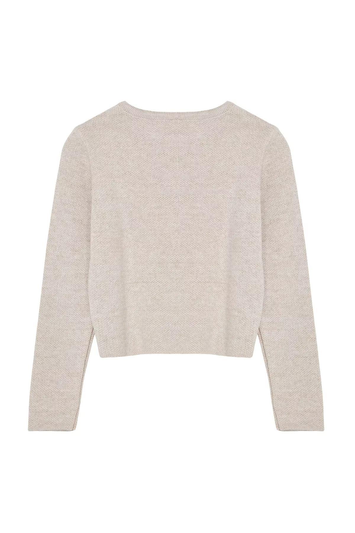 White Crop Knitted Cardigan, STONE, large image number 5