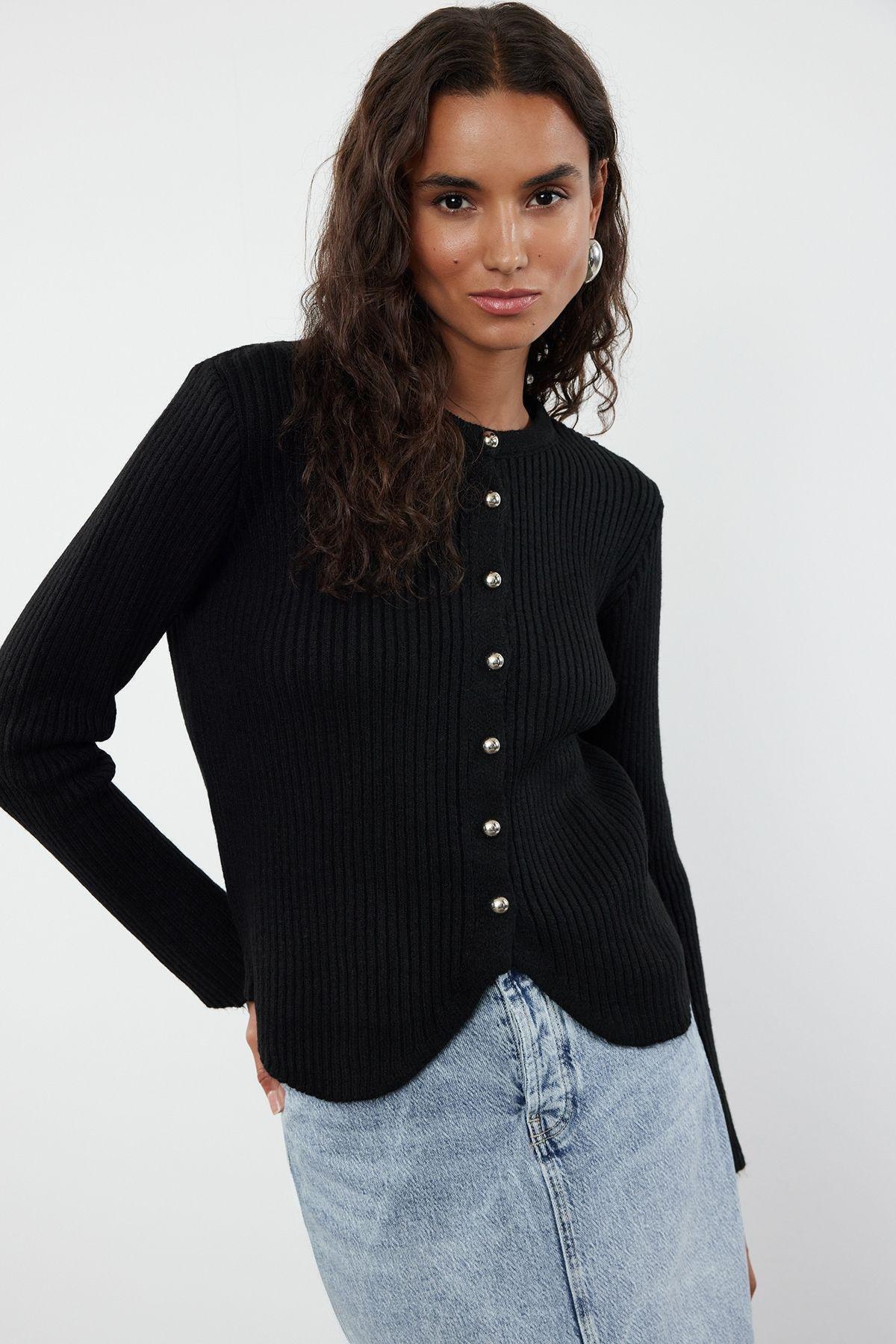 Black Crew Neck Knitwear Cardigan, , large image number 0
