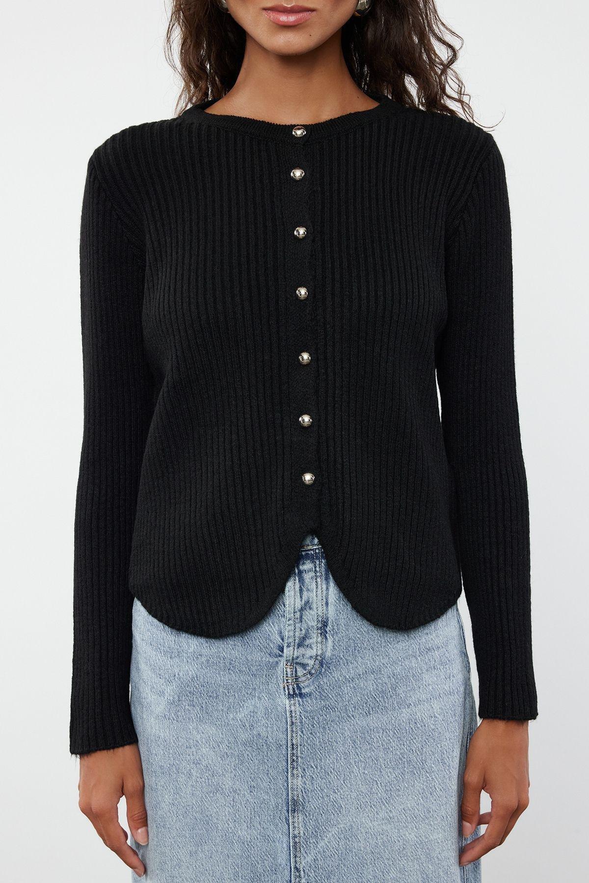 Black Crew Neck Knitwear Cardigan, , large image number 2