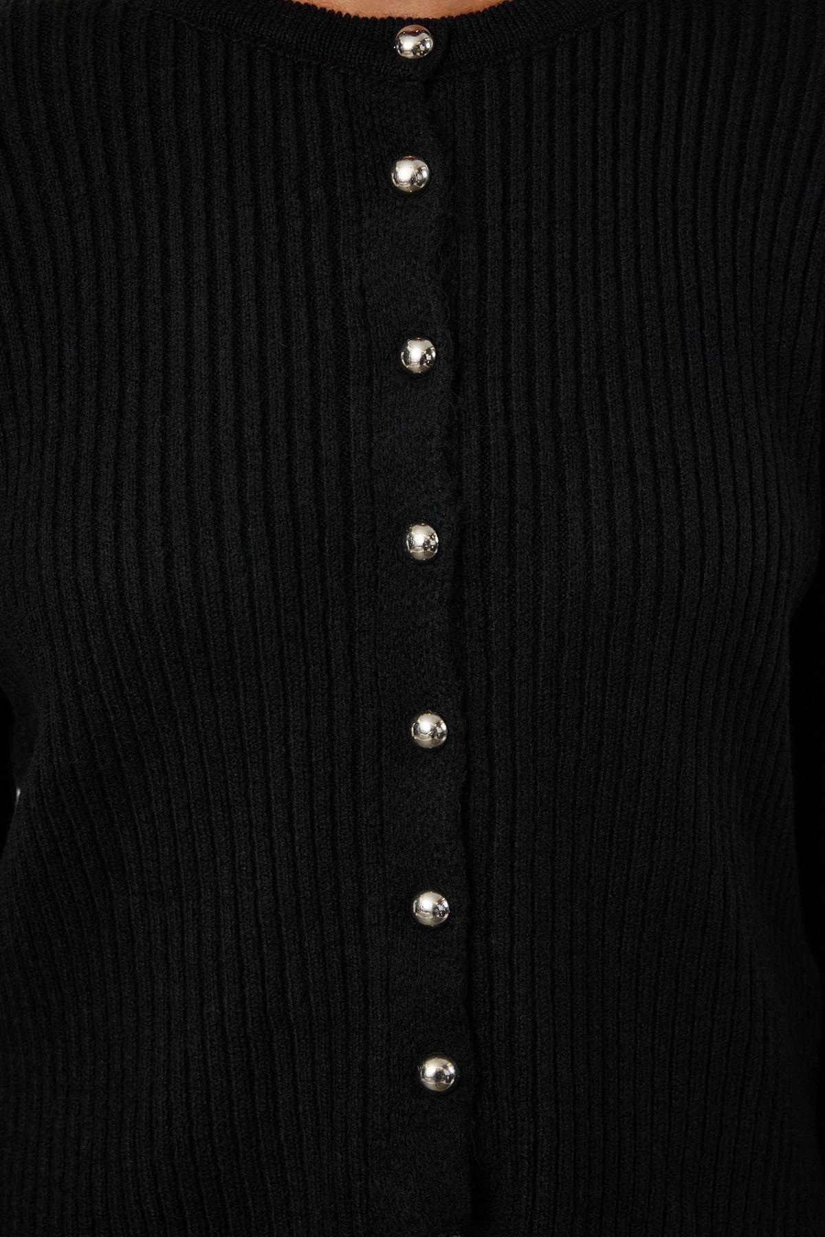 Black Crew Neck Knitwear Cardigan, , large image number 3