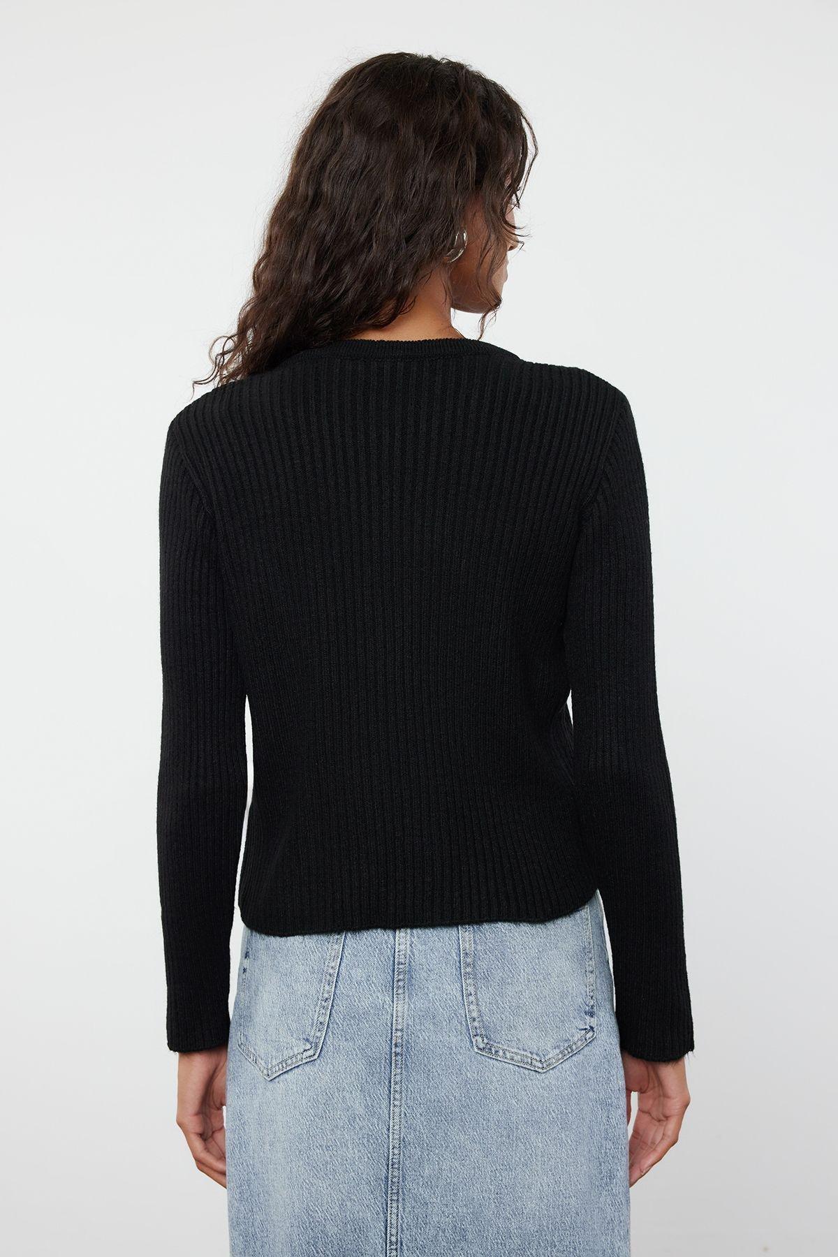 Black Crew Neck Knitwear Cardigan, , large image number 4