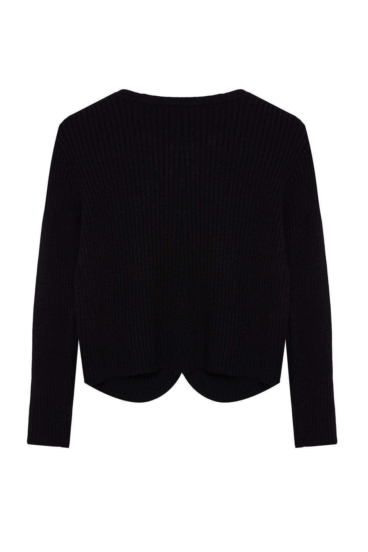 Black Crew Neck Knitwear Cardigan, , large image number 5