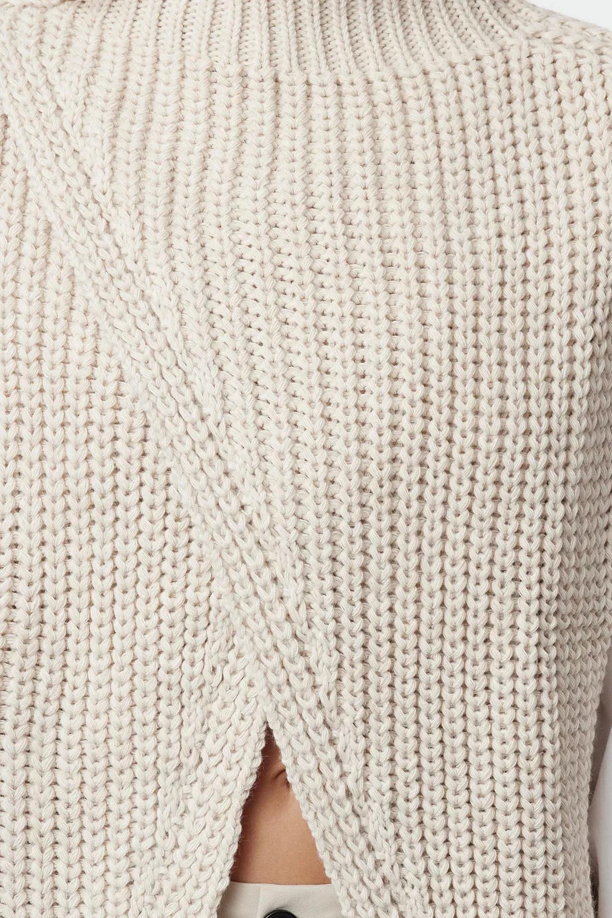 Beige-Grey Textured Asymmetric Sweater, STONE, large image number 3