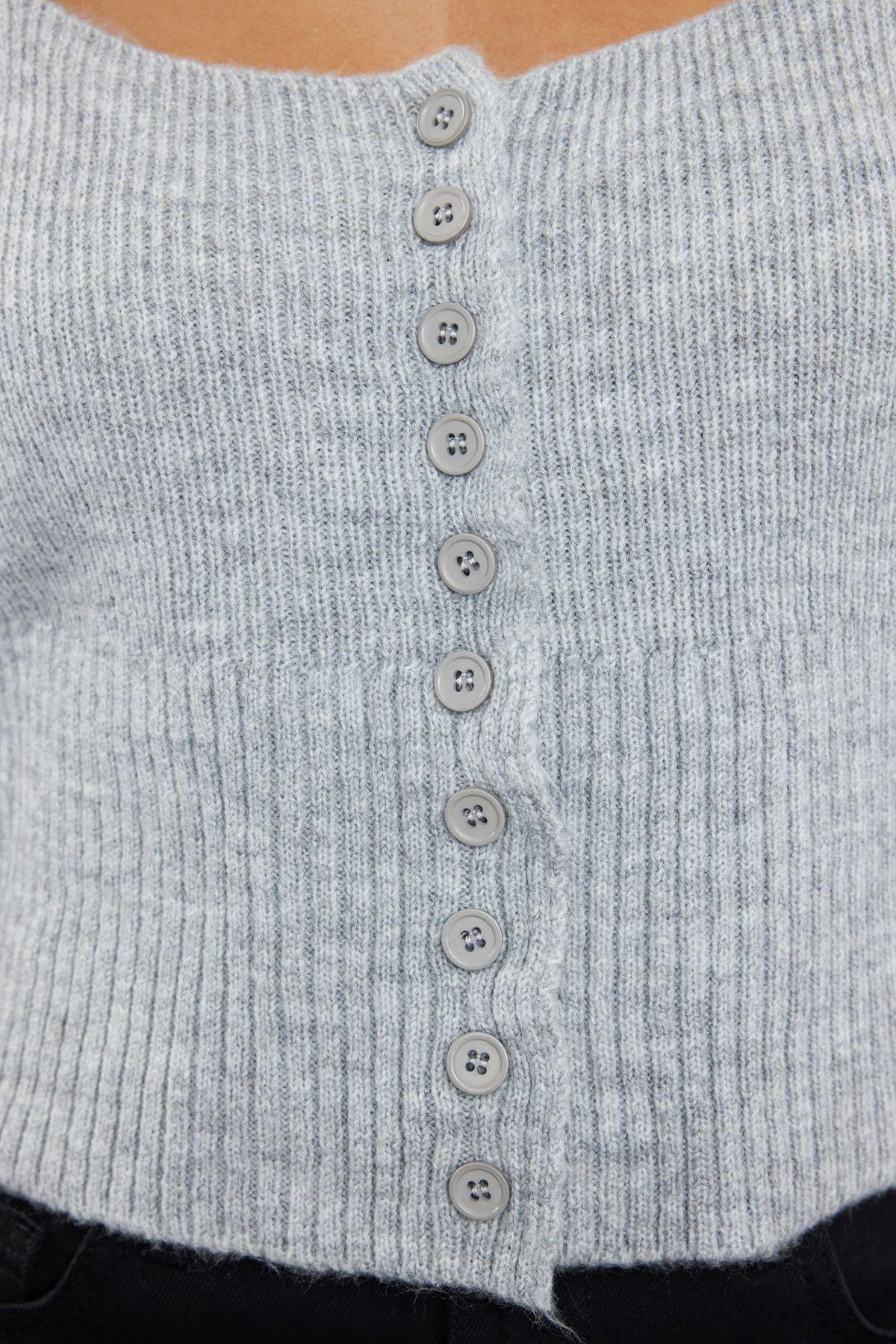 Gray Crop Square Collar Knitwear Cardigan TWOAW25HI00178, Single item, , large image number 3