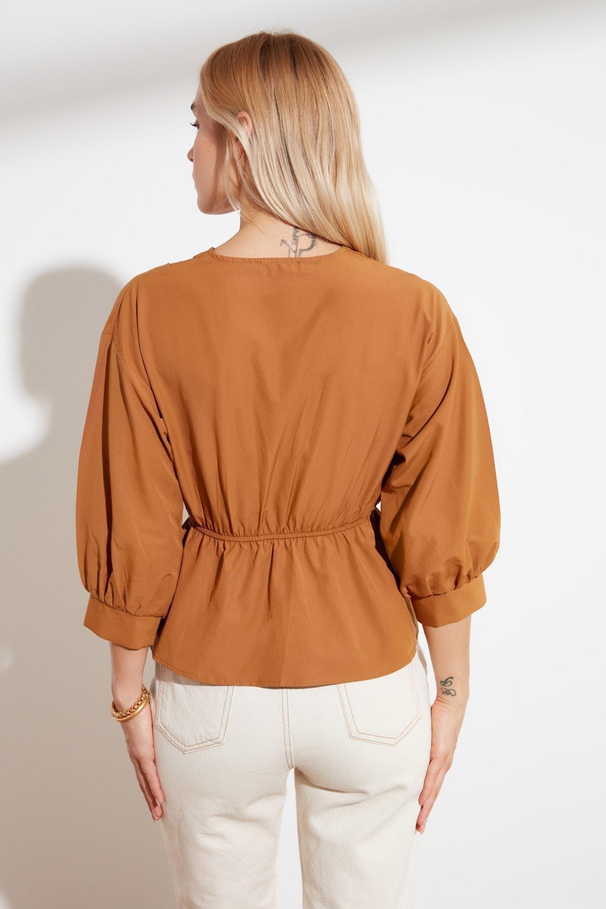 Brown Double-Breasted Regular Blouse, , large image number 3