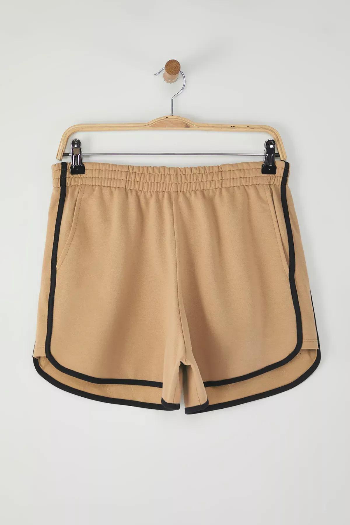 Mini Brown Trimmed Knit Shorts, , large image number 4