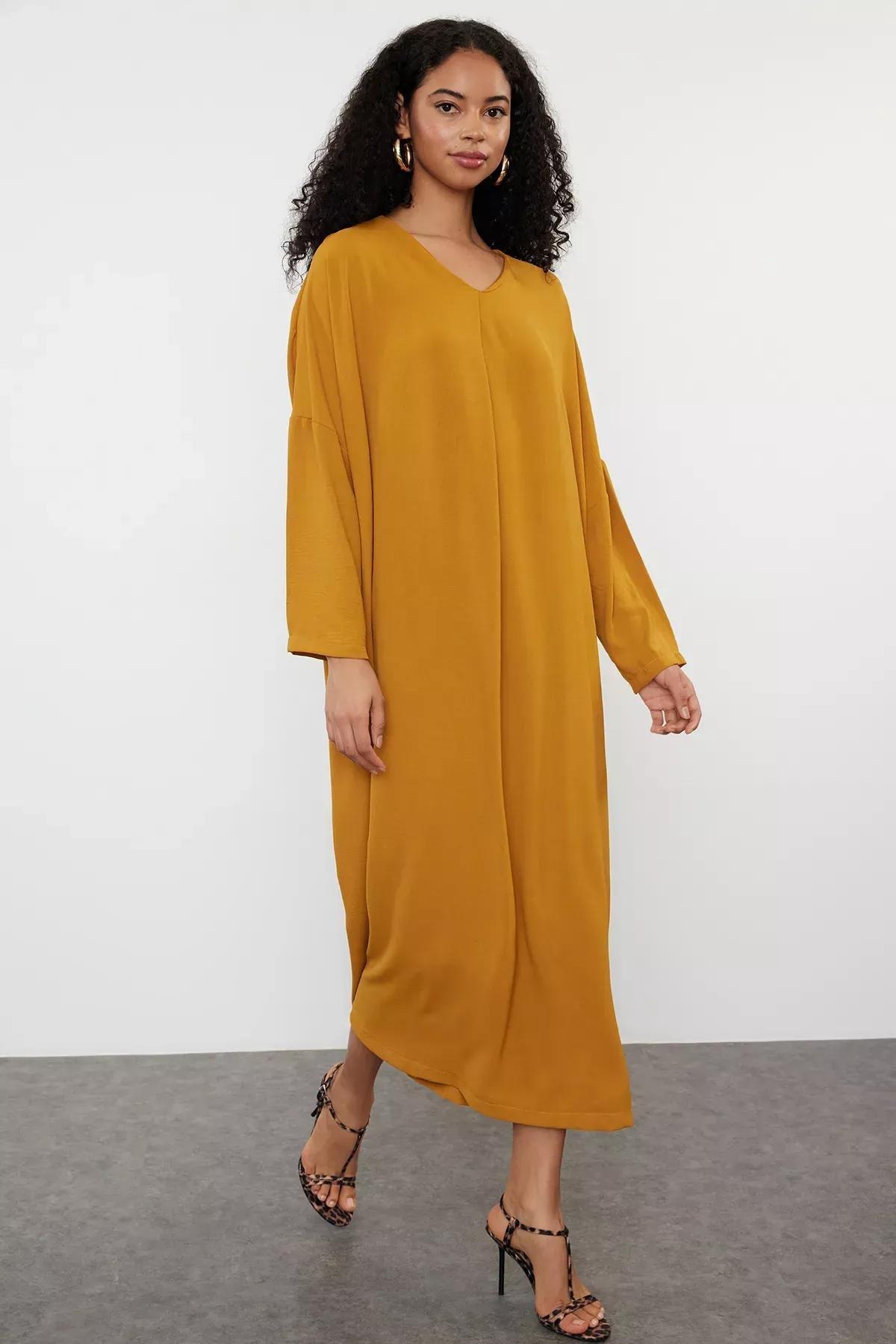 Mustard Woven Aerobin Dress TCTSS24EB00253, Mustard, large image number 0