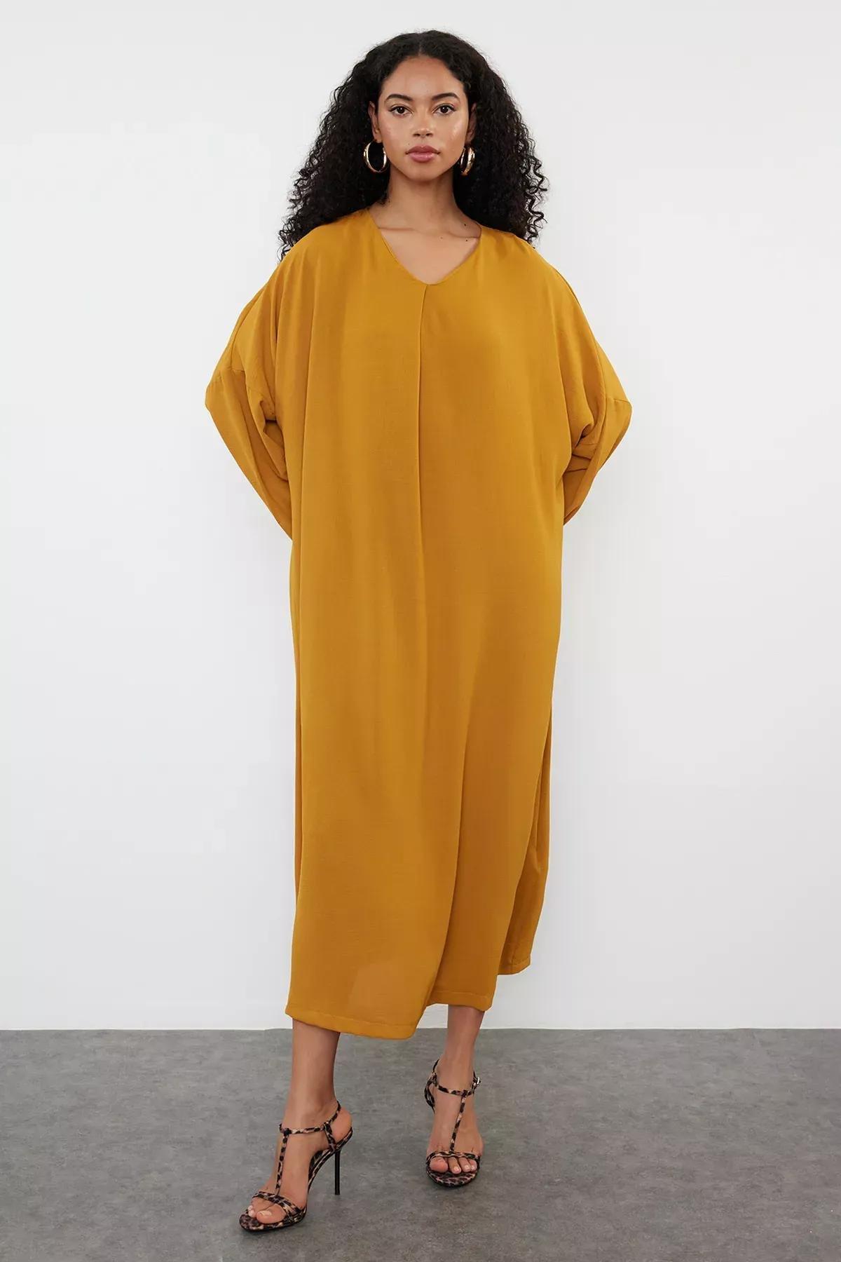 Mustard Woven Aerobin Dress TCTSS24EB00253, Mustard, large image number 1