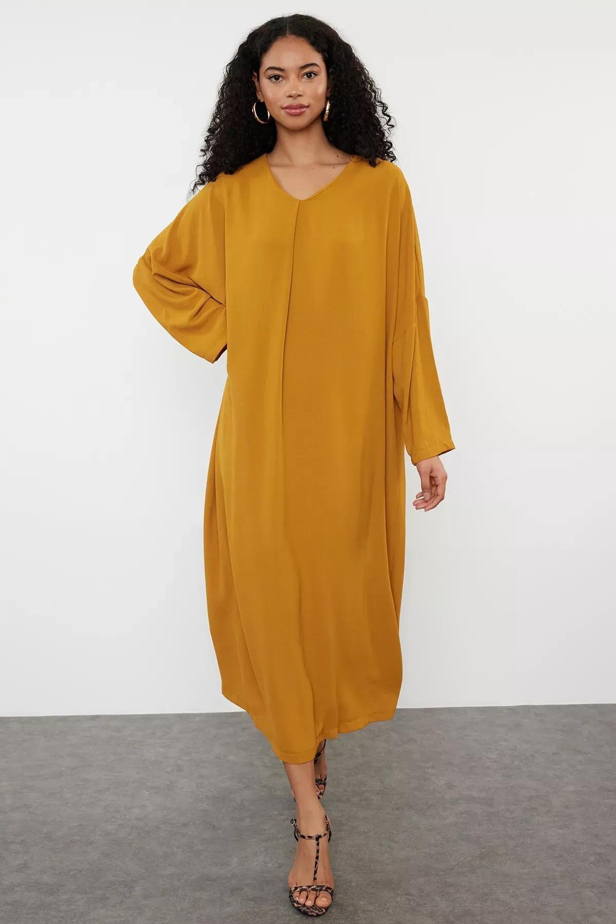 Mustard Woven Aerobin Dress TCTSS24EB00253, Mustard, large image number 2