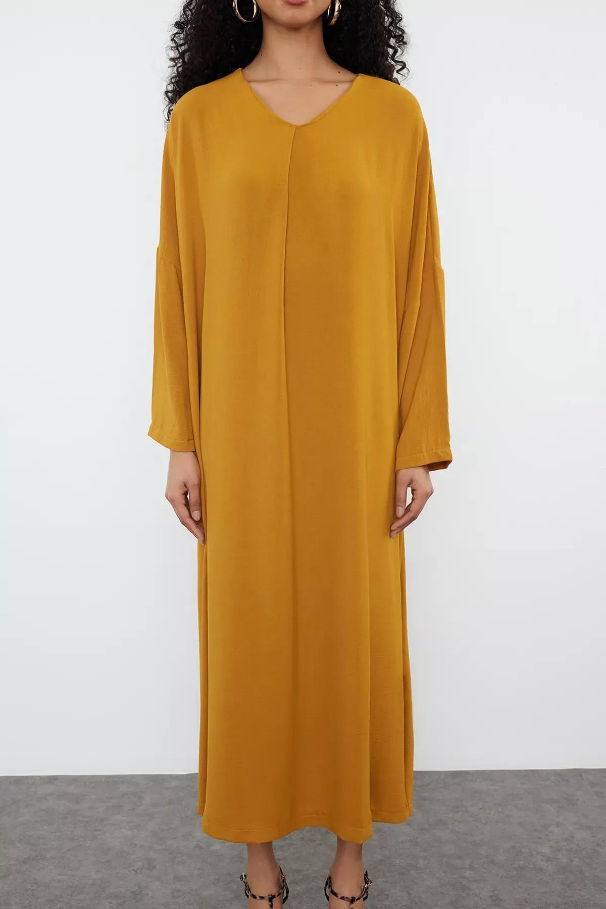 Mustard Woven Aerobin Dress TCTSS24EB00253, Mustard, large image number 3