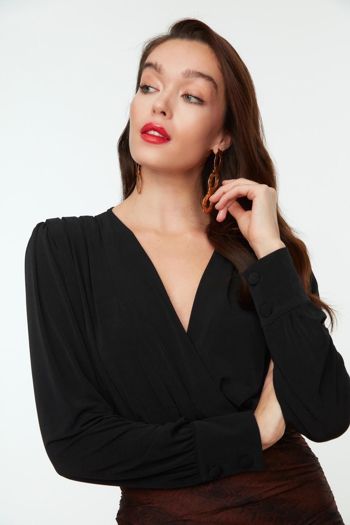 Black Double-Breasted Regular Bodysuit, , large image number 2