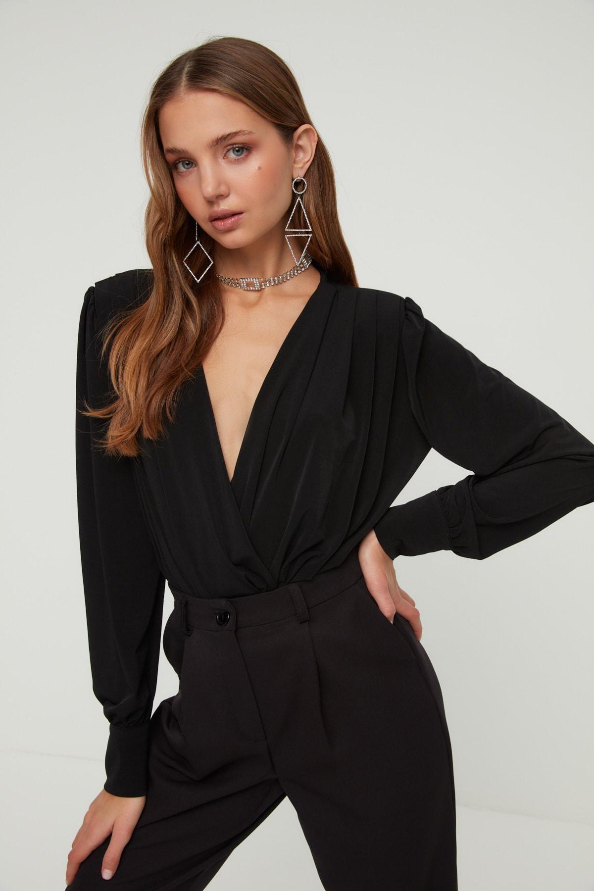 Black Double-Breasted Regular Bodysuit, , large image number 7