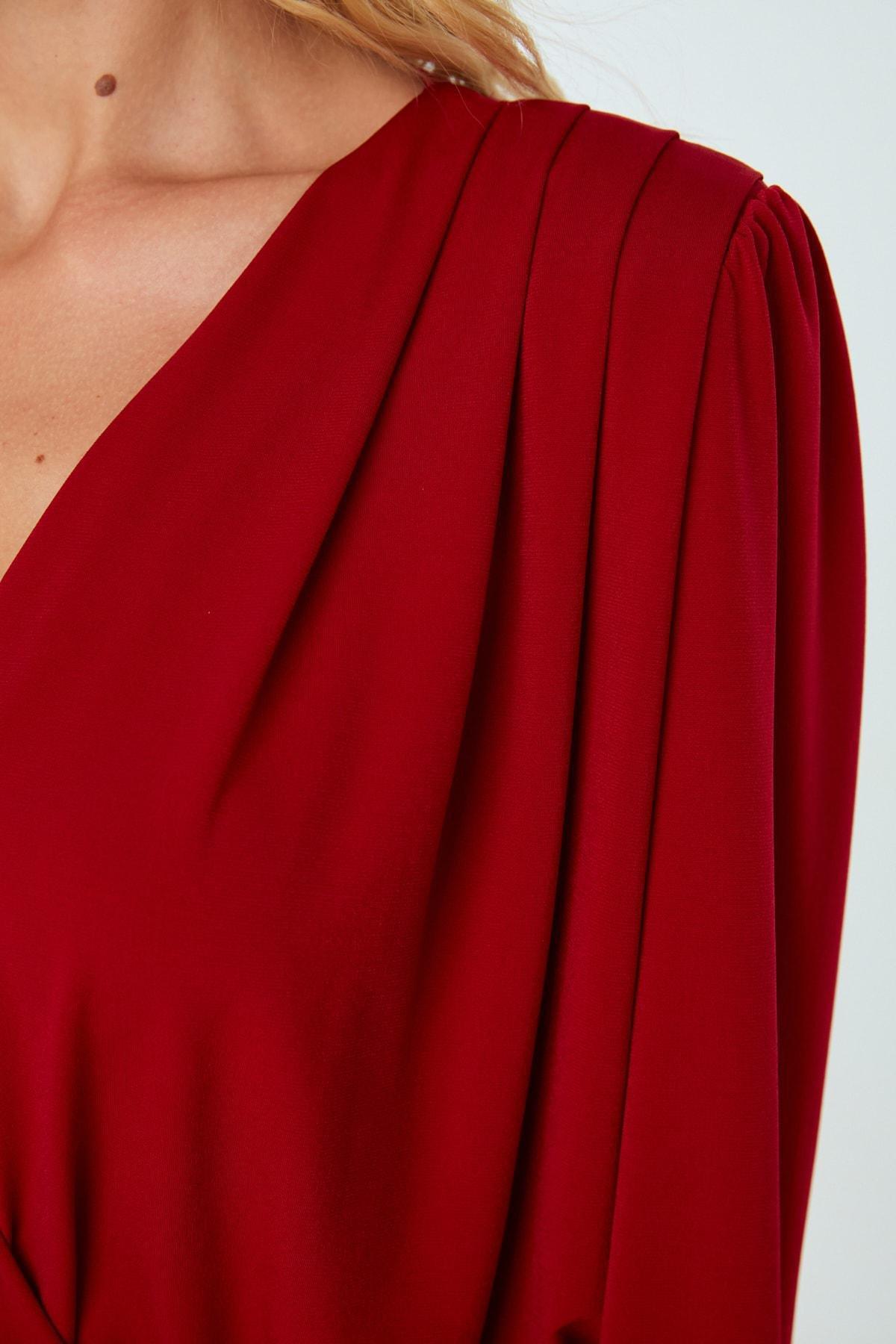 Red Wrapped Knitted Bodysuit, Burgundy, large image number 5