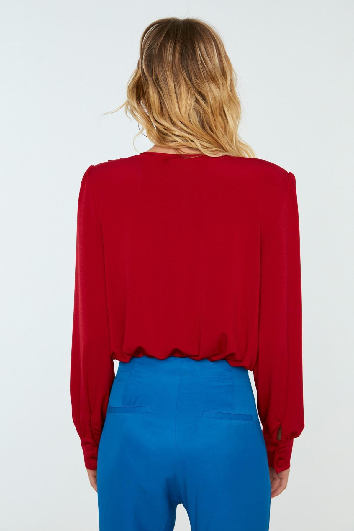 Red Wrapped Knitted Bodysuit, Burgundy, large image number 7