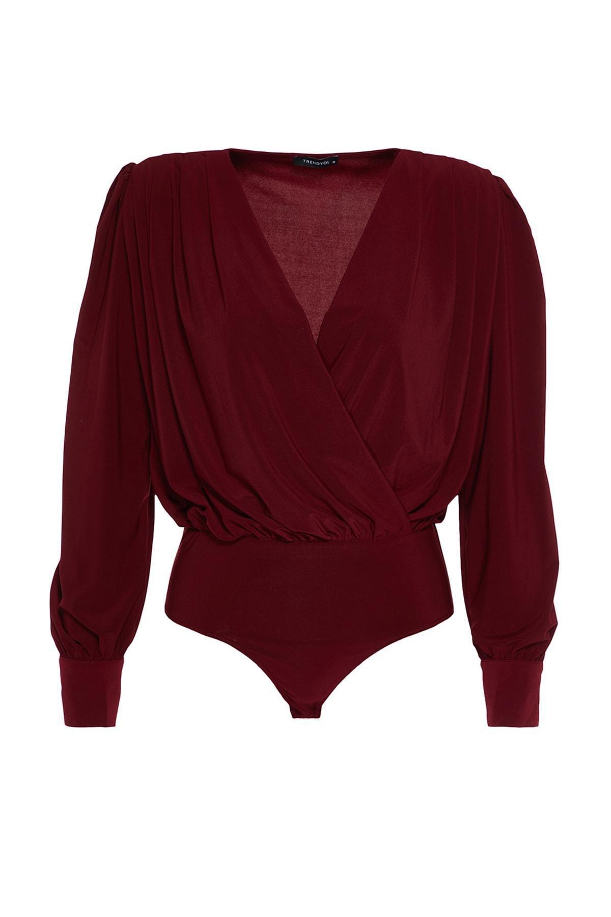 Red Wrapped Knitted Bodysuit, Burgundy, large image number 9