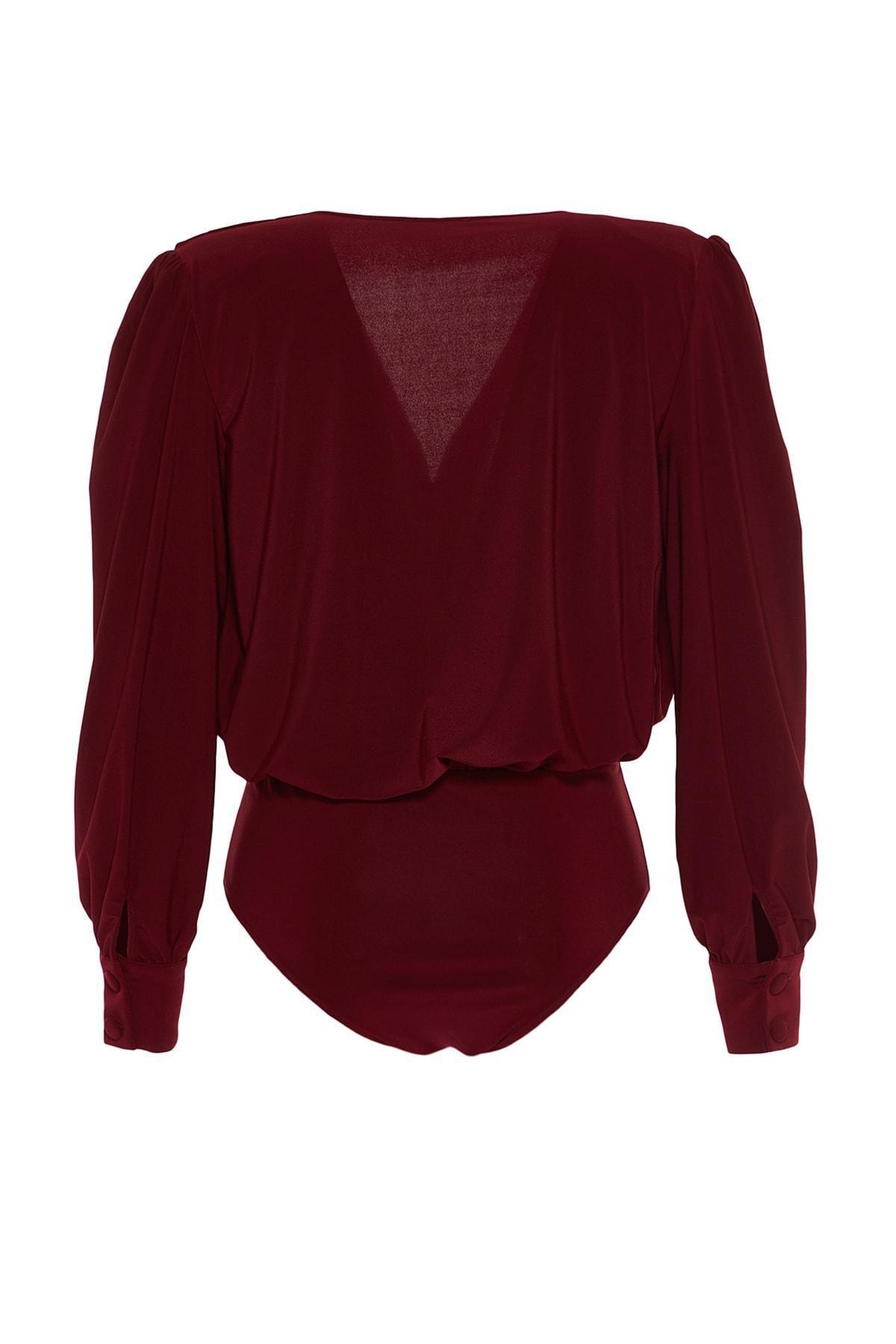 Red Wrapped Knitted Bodysuit, Burgundy, large image number 10