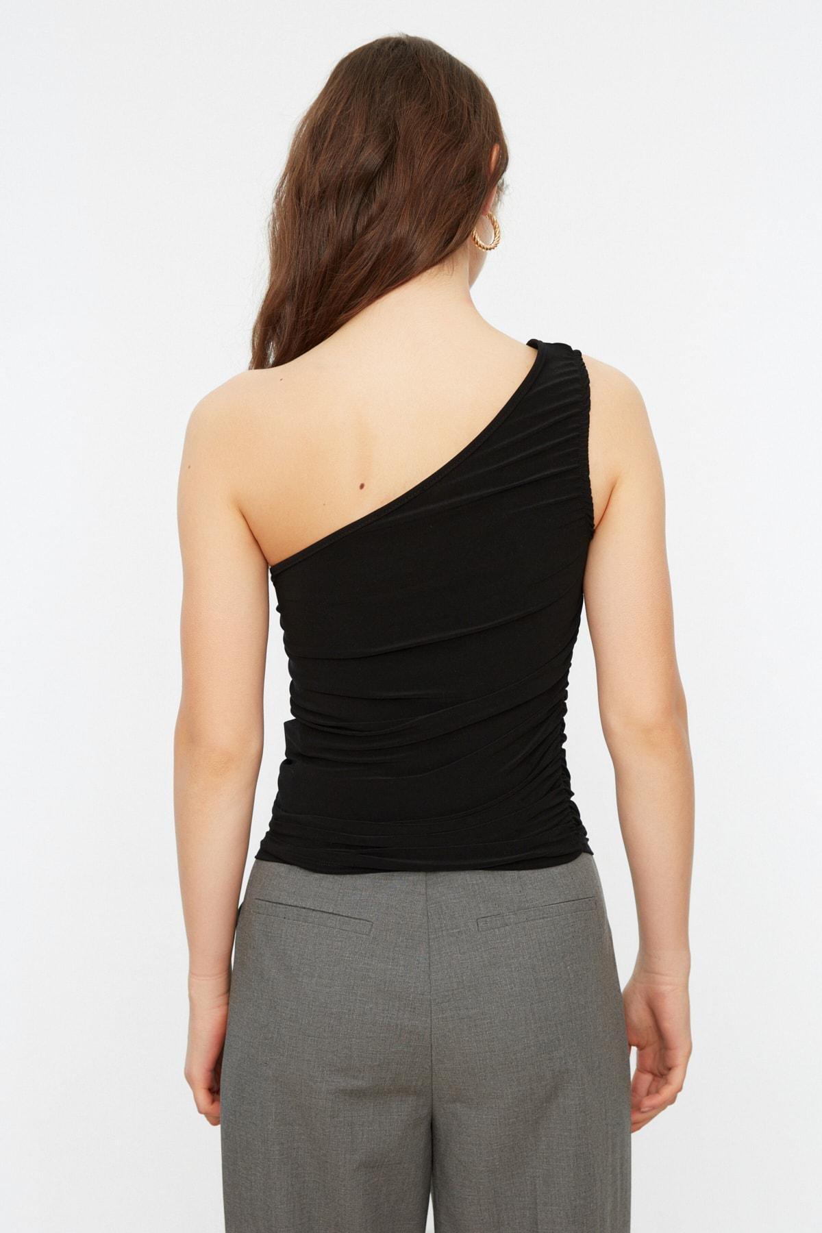Black Asymmetrical Collar Blouse, , large image number 4