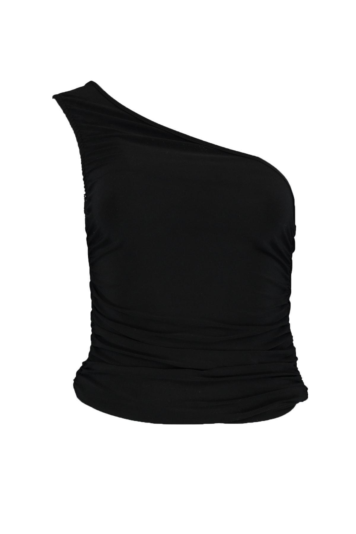 Black Asymmetrical Collar Blouse, , large image number 5