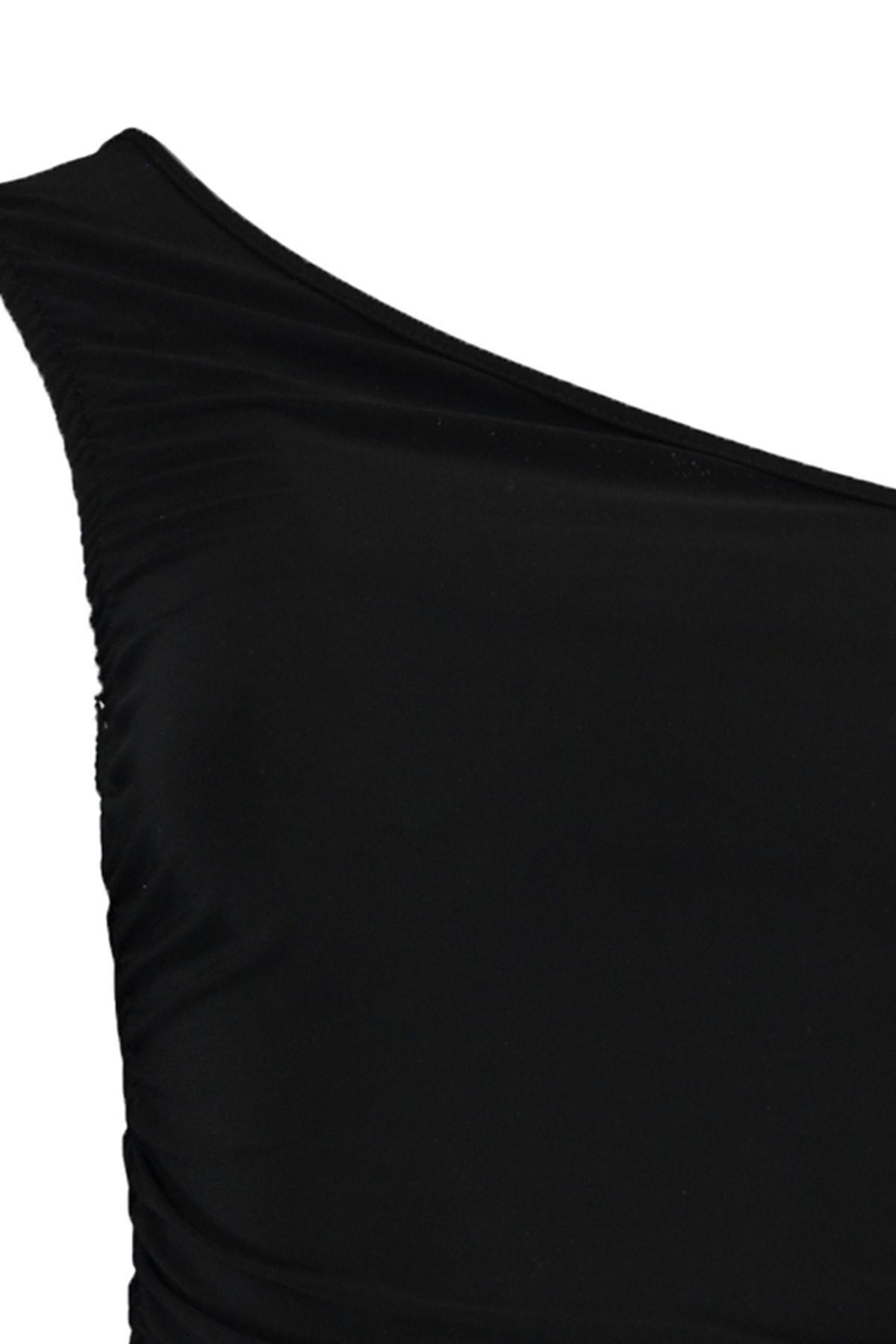 Black Asymmetrical Collar Blouse, , large image number 6