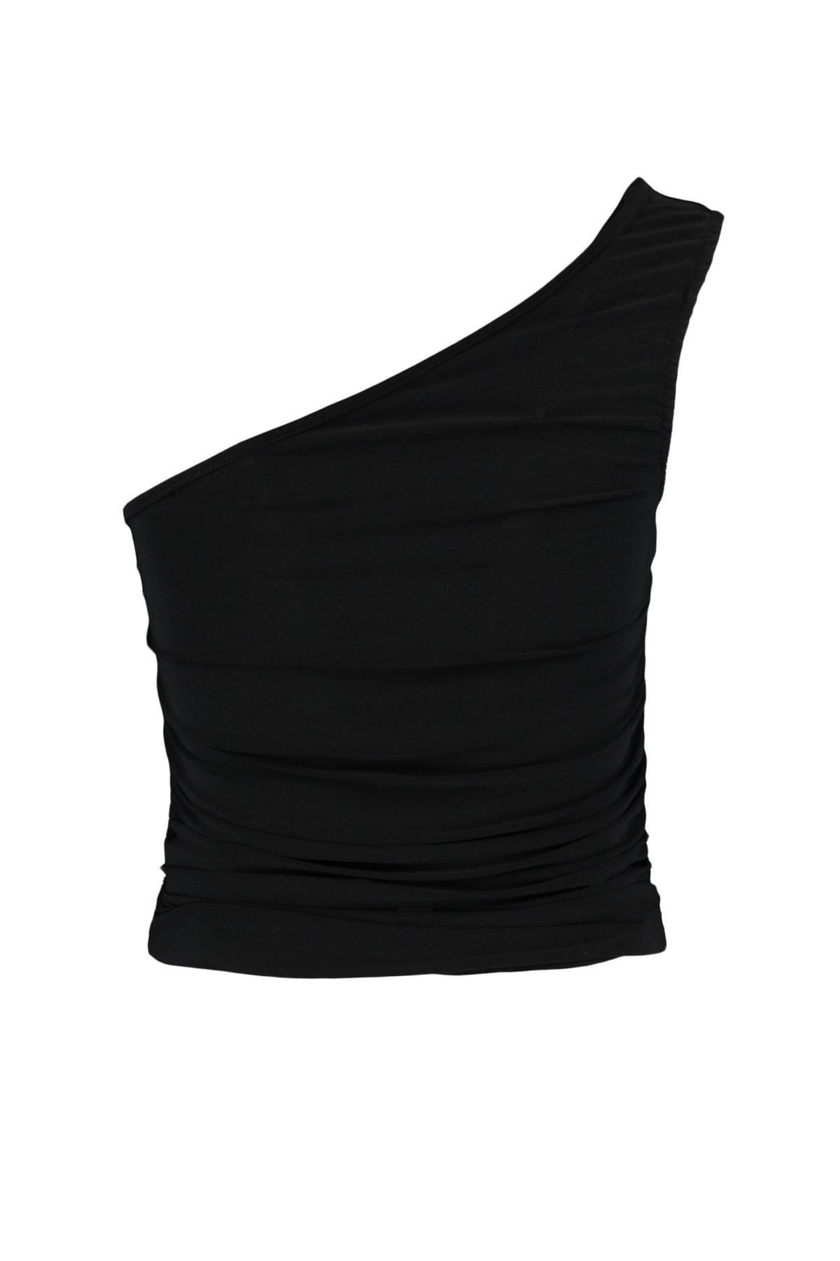 Black Asymmetrical Collar Blouse, , large image number 7