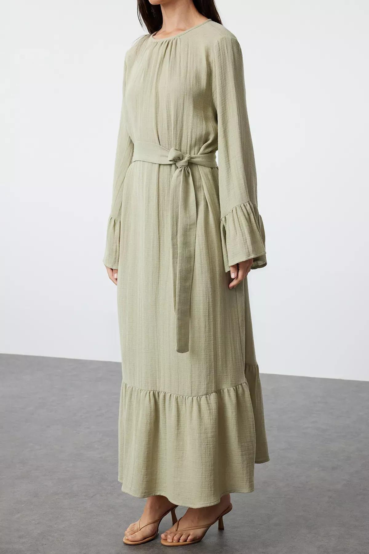 Green Ruffled Muslin Dress, Mint, large image number 3
