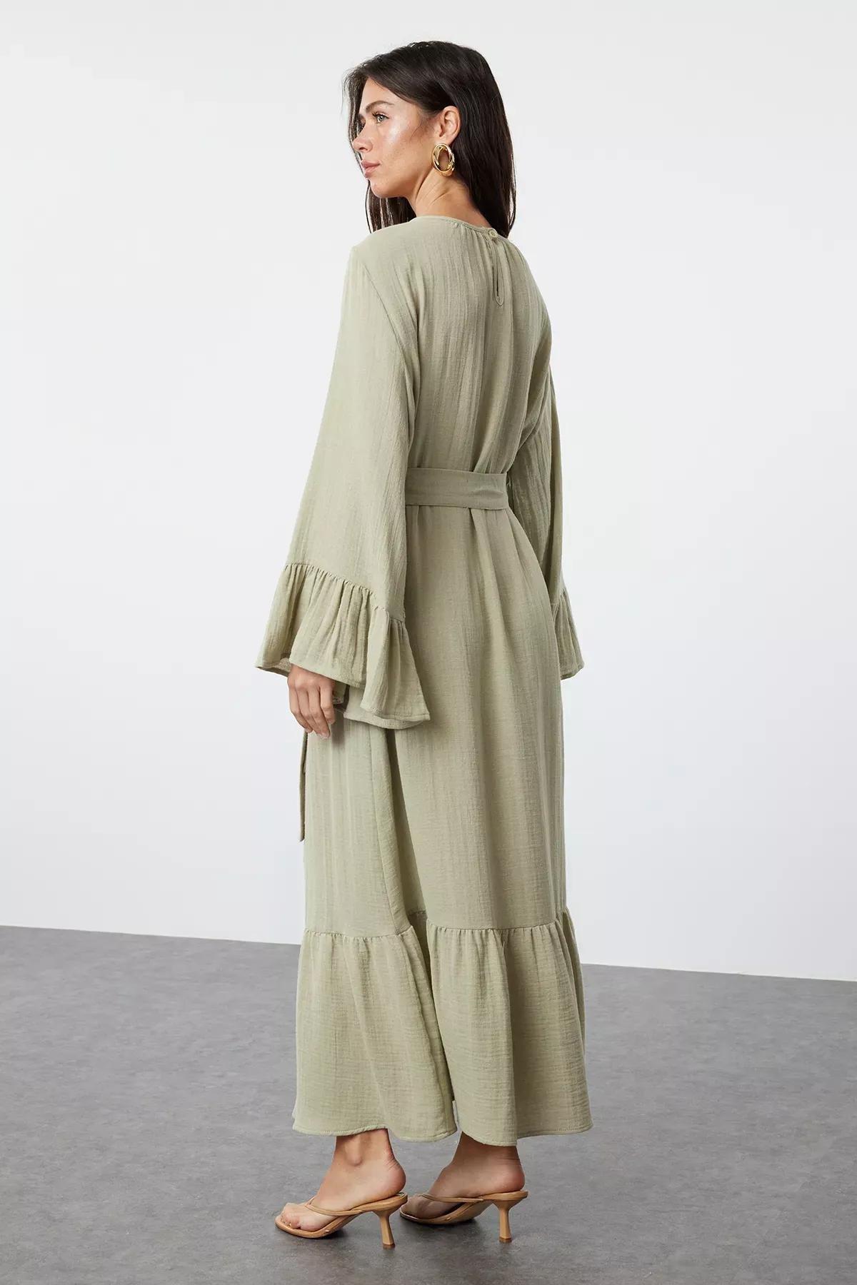 Green Ruffled Muslin Dress, Mint, large image number 4