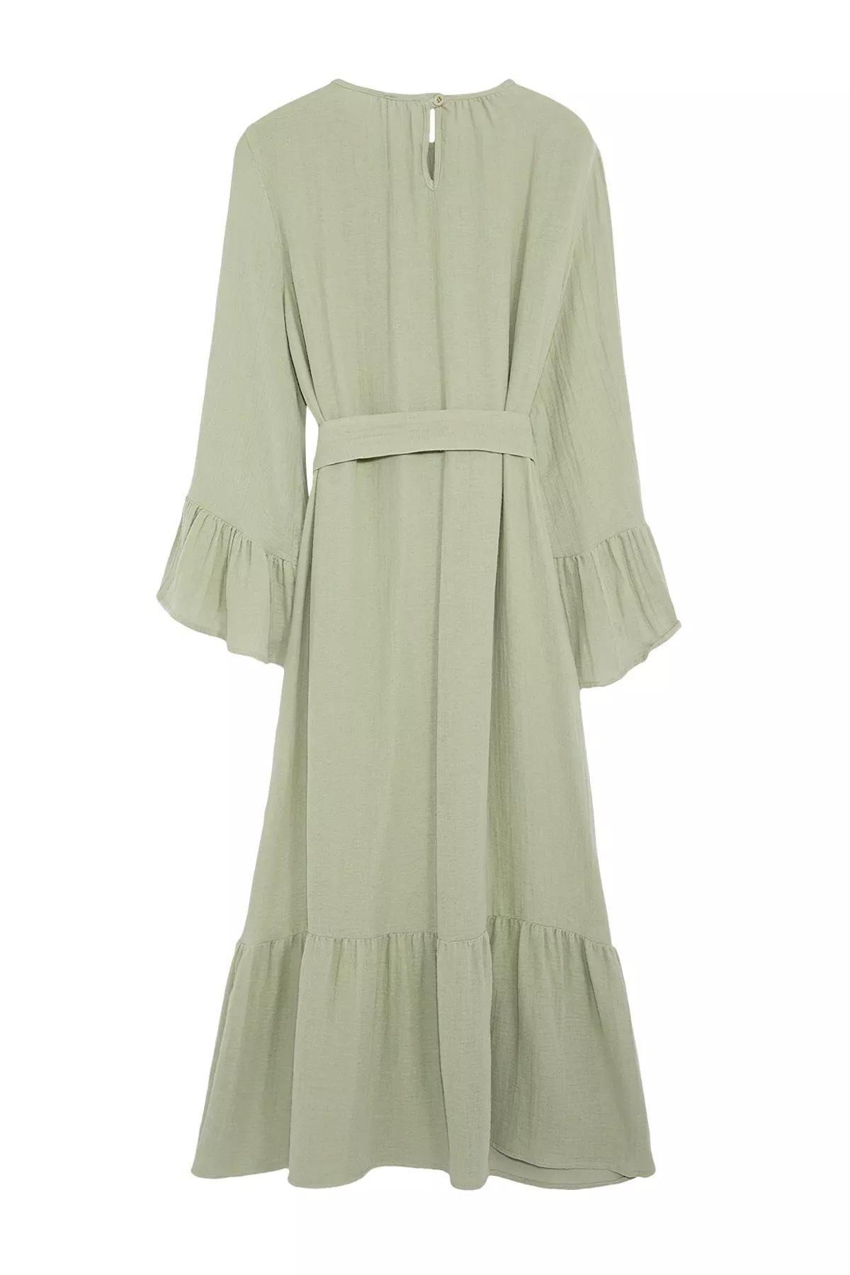 Green Ruffled Muslin Dress, Mint, large image number 5