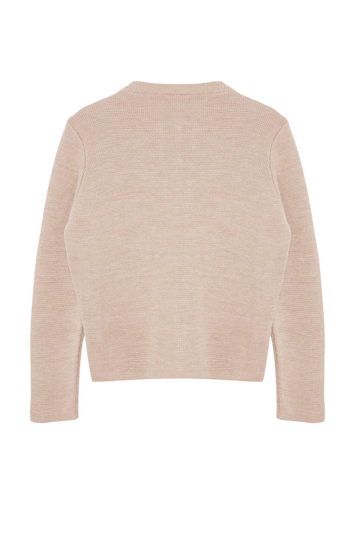 Beige Crew Neck Zippered Coat-Look Knitwear Cardigan TWOAW25HI00193, Single item, , large image number 1