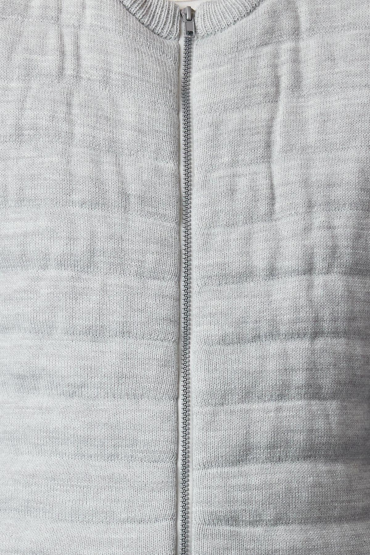 Grey Melange Zippered Crew Neck Puffer Knit Vest TWOAW25YE00020, C101_261, large image number 2