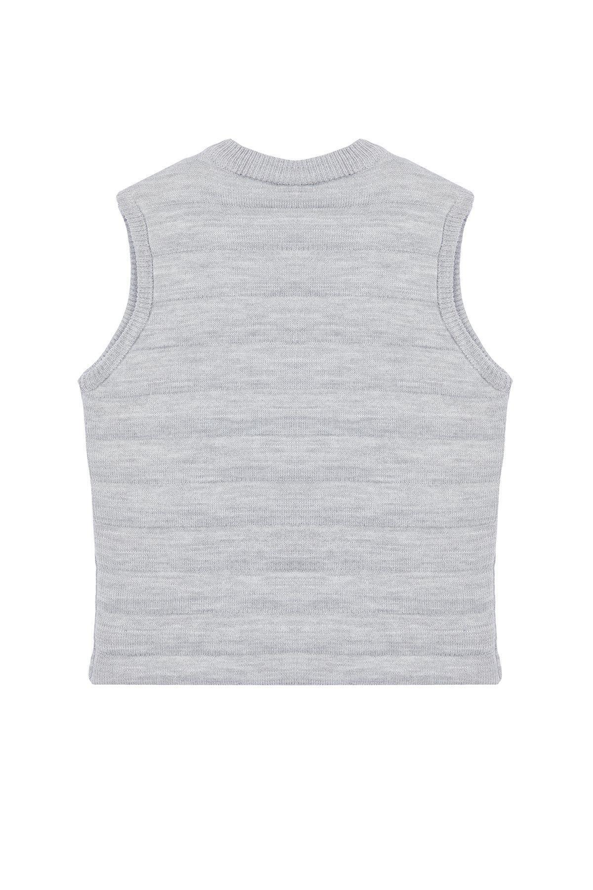 Grey Melange Zippered Crew Neck Puffer Knit Vest TWOAW25YE00020, C101_261, large image number 5